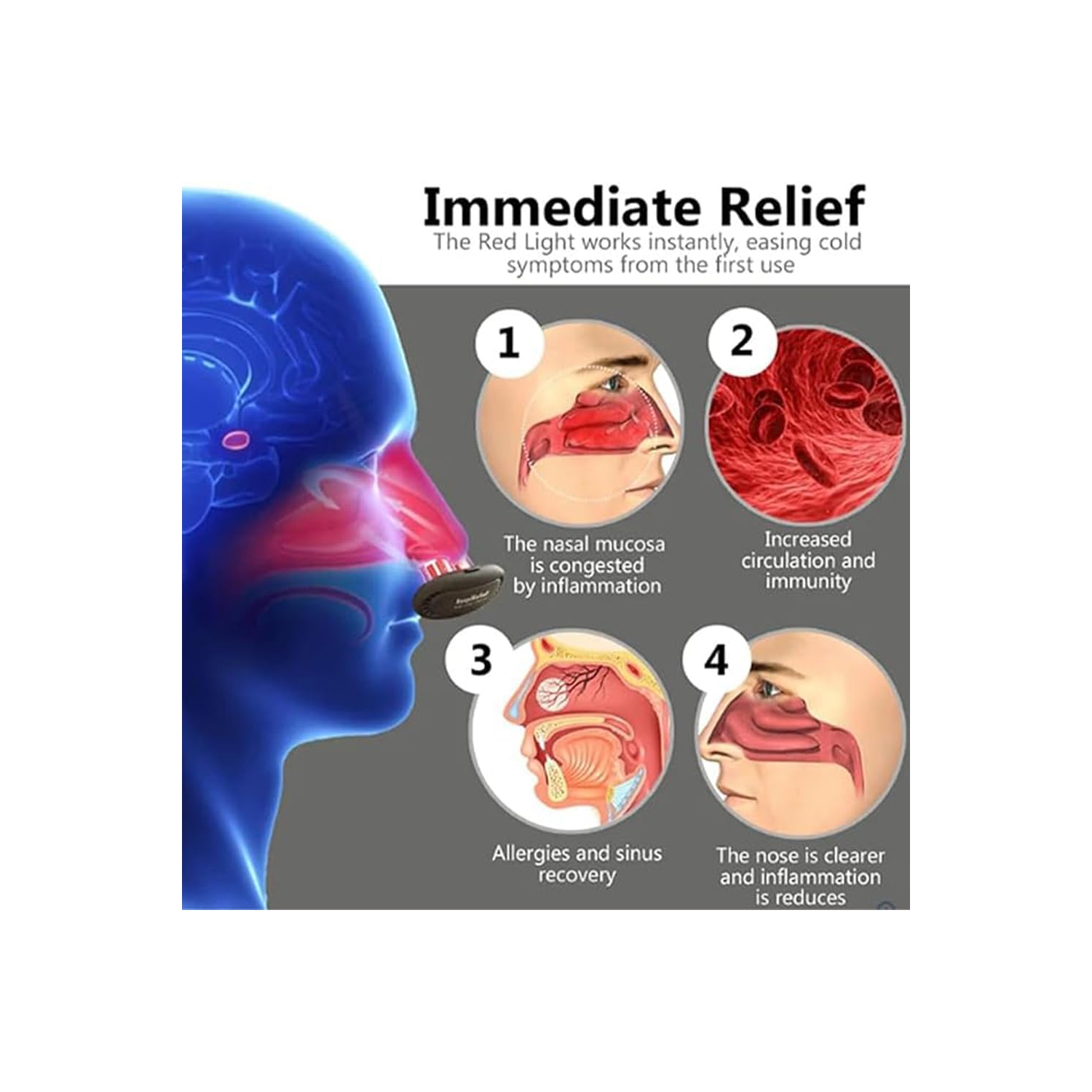 Dispositif de thérapie nasale Red Light Appareil apaisant nasal externe pour rhinite à lumière infrarouge
