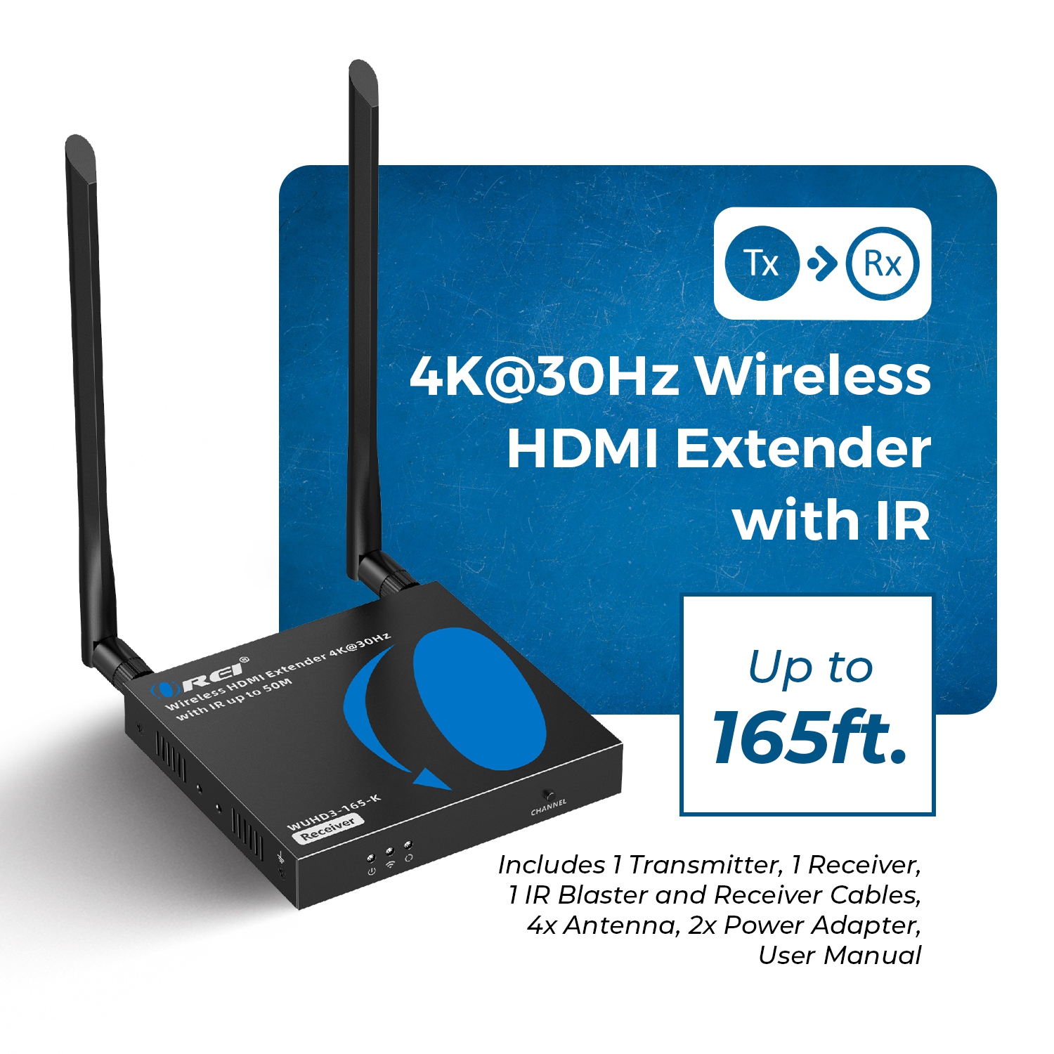 Prolongateur de portée HDMI sans fil 4K à 30 Hz d'OREI - 165&nbsp;pi (WUHD3-165-K)