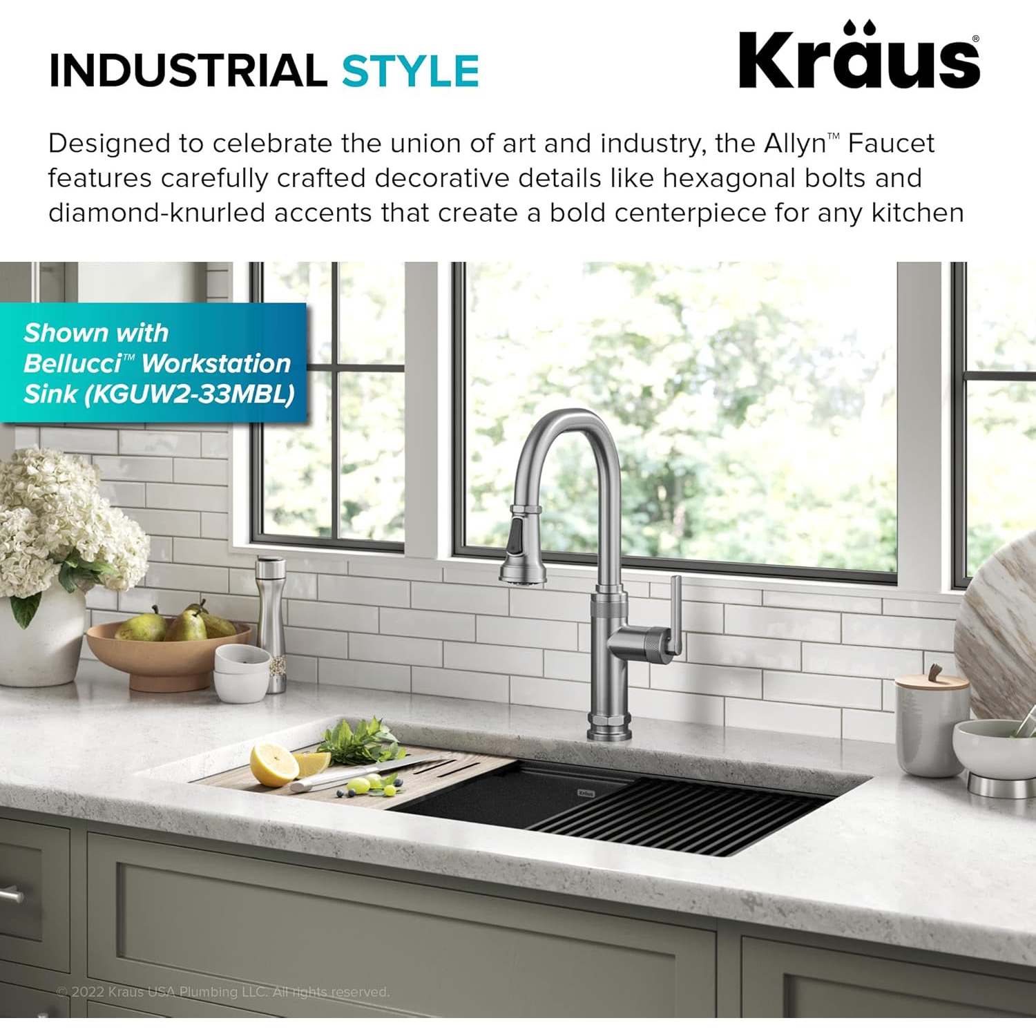 KRAUS – Robinet de cuisine industriel à poignée simple Allyn, acier inoxydable sans taches, KPF-4102SFS