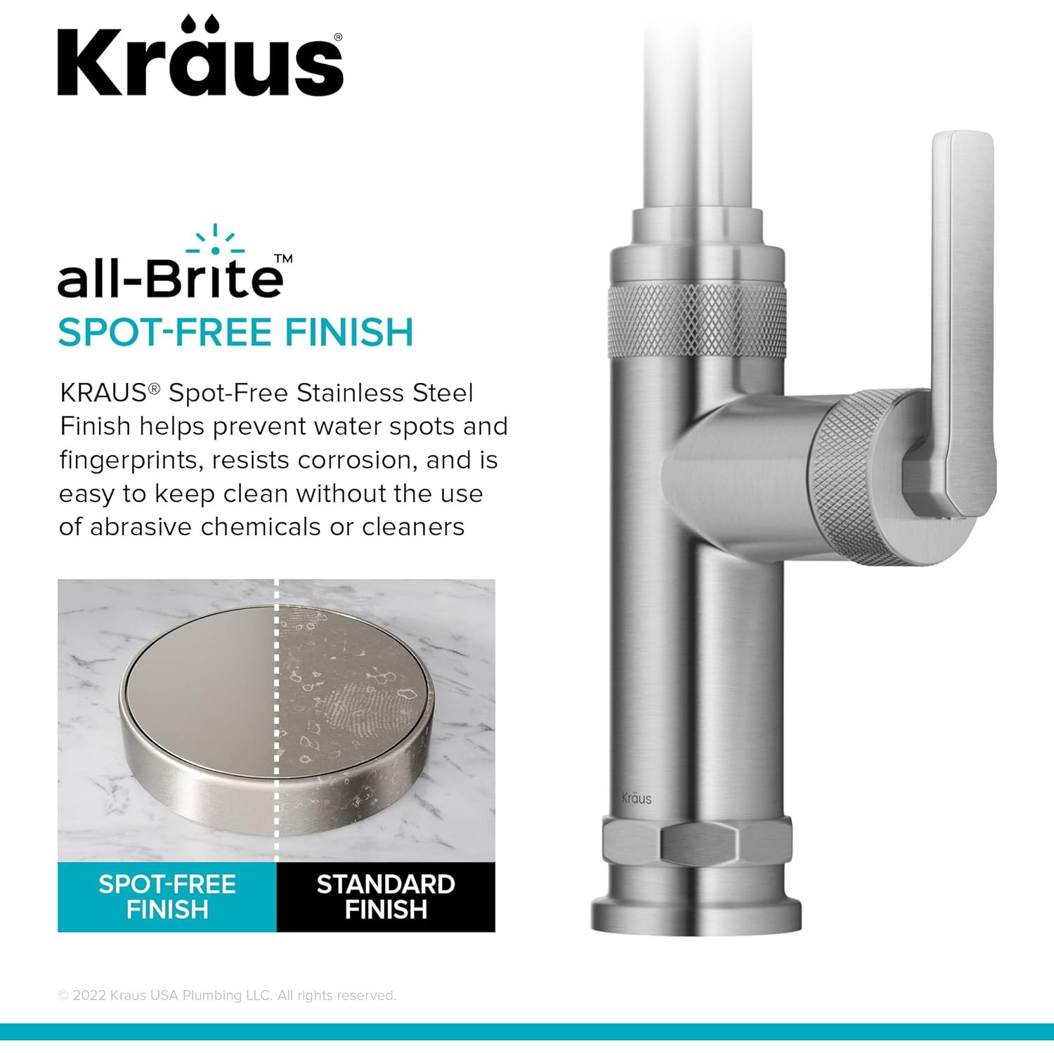 KRAUS – Robinet de cuisine industriel à poignée simple Allyn, acier inoxydable sans taches, KPF-4102SFS