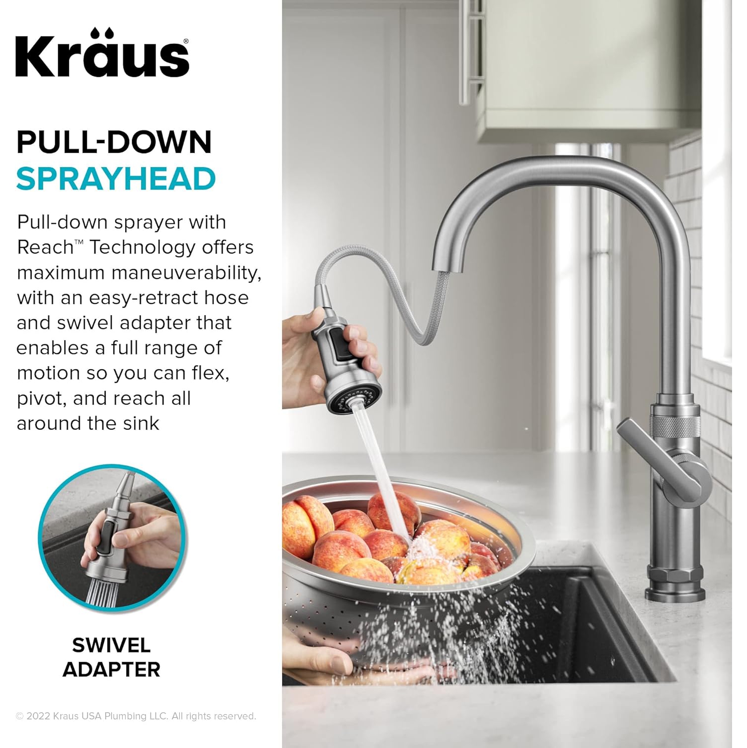 KRAUS – Robinet de cuisine industriel à poignée simple Allyn, acier inoxydable sans taches, KPF-4102SFS