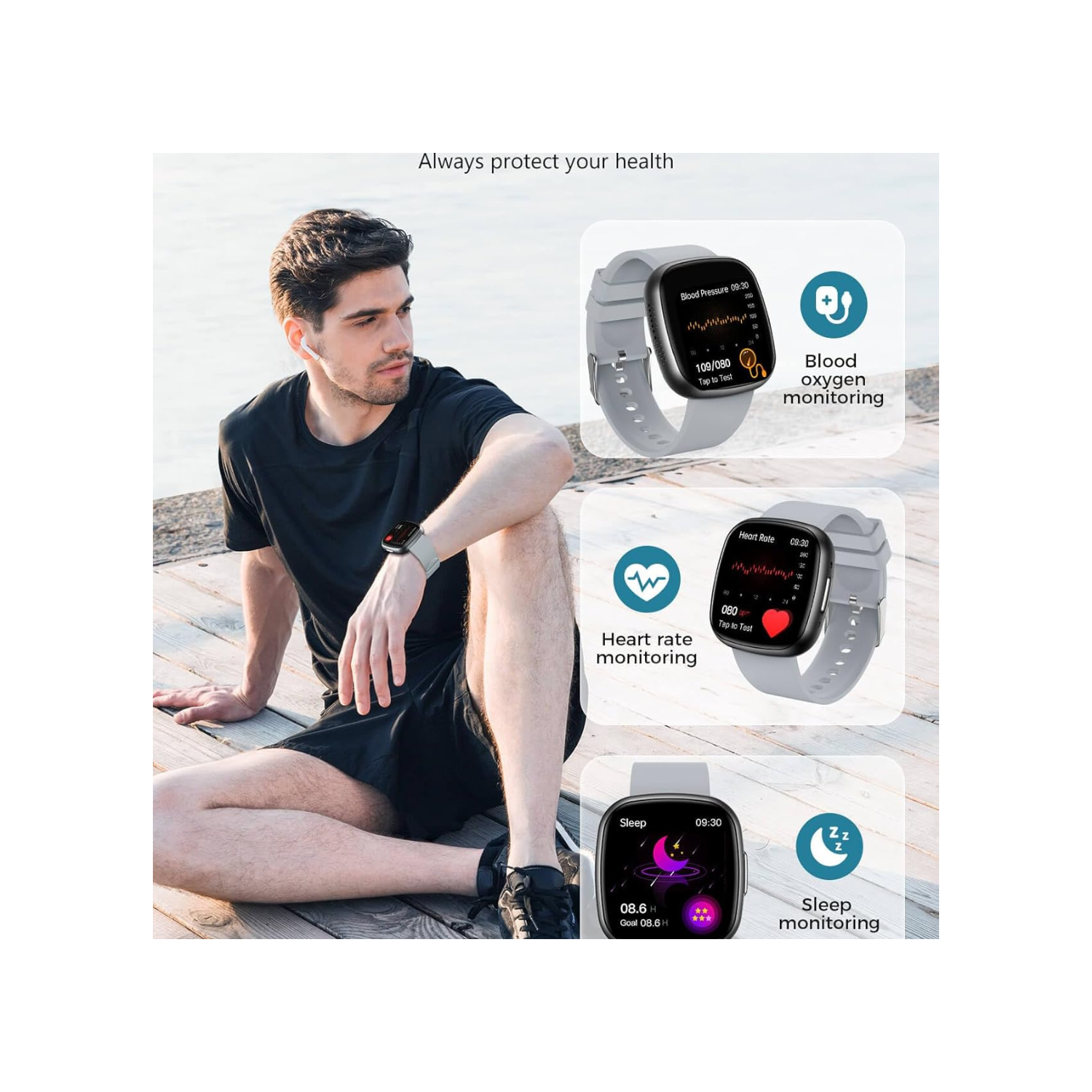 Smart Watch, 1.72" Smart Watch for Men Women, Fitness Tracker with 100+ Sport Modes, IP68 Waterproof, Heart Rate/Sleep/Spo2 Monitor, Activity Tracker