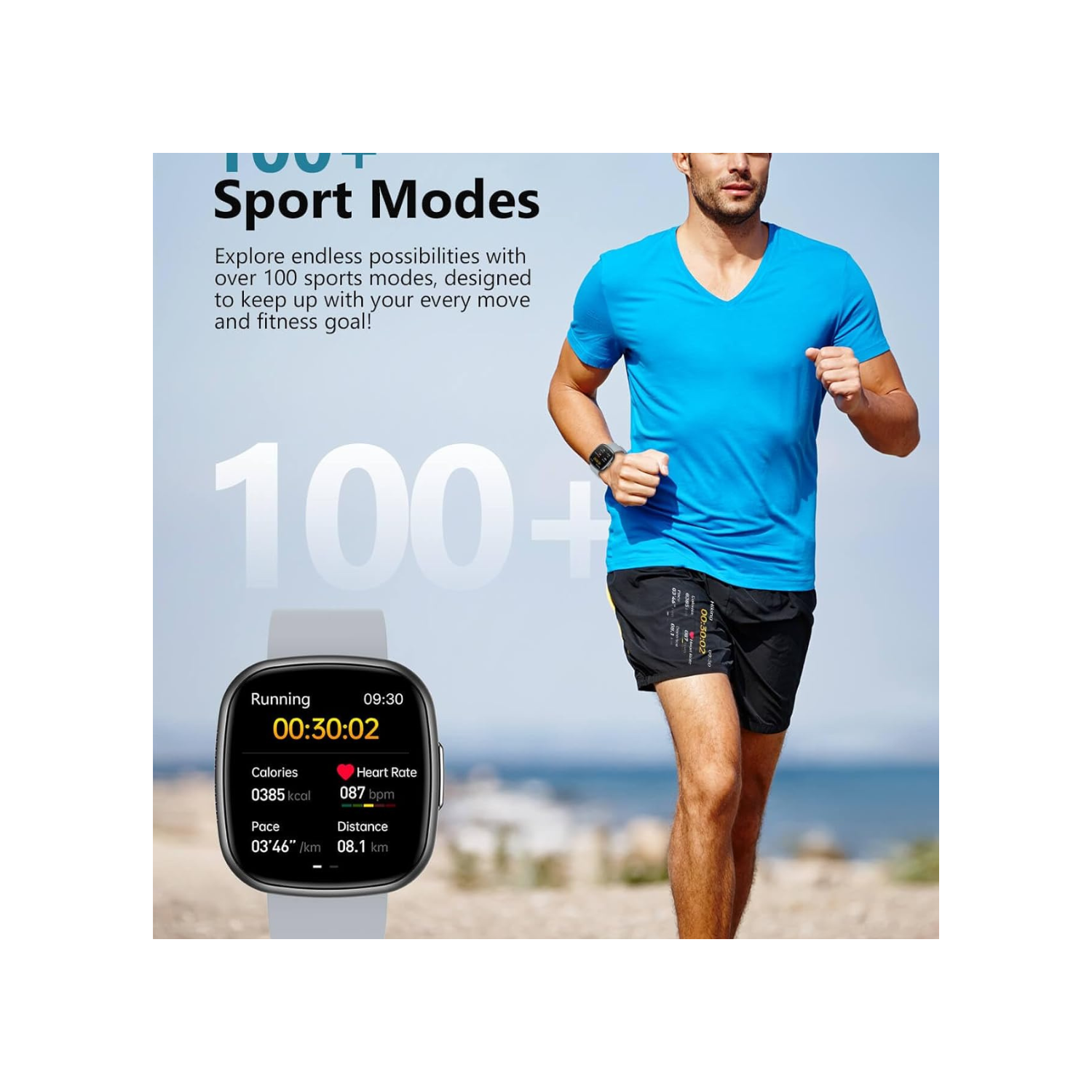 Smart Watch, 1.72" Smart Watch for Men Women, Fitness Tracker with 100+ Sport Modes, IP68 Waterproof, Heart Rate/Sleep/Spo2 Monitor, Activity Tracker