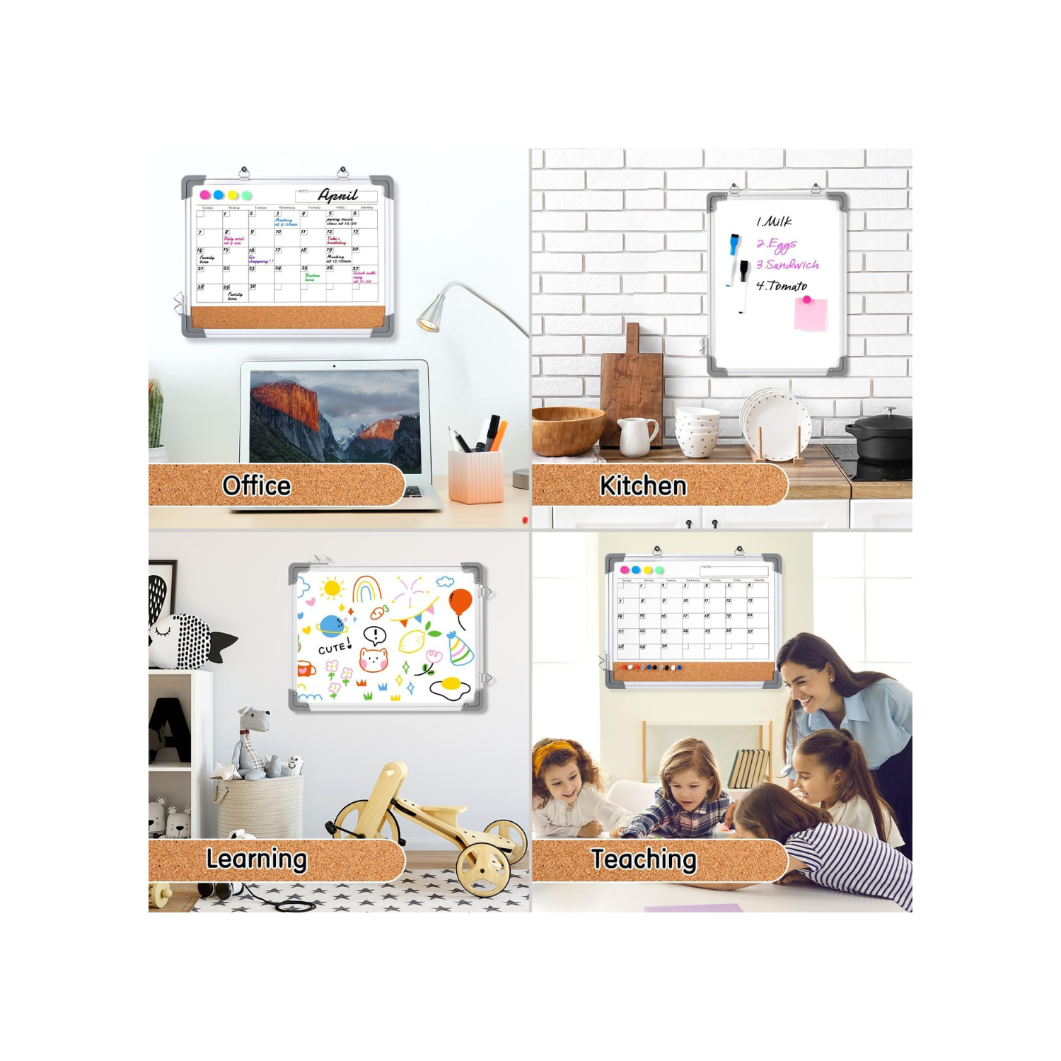 Monthly Calendar White Board Dry Erase Cork Board Combination for Wall, 17''x13'' Double-Sided Magnetic Dry Erase Board, Portable Calendar Bulletin