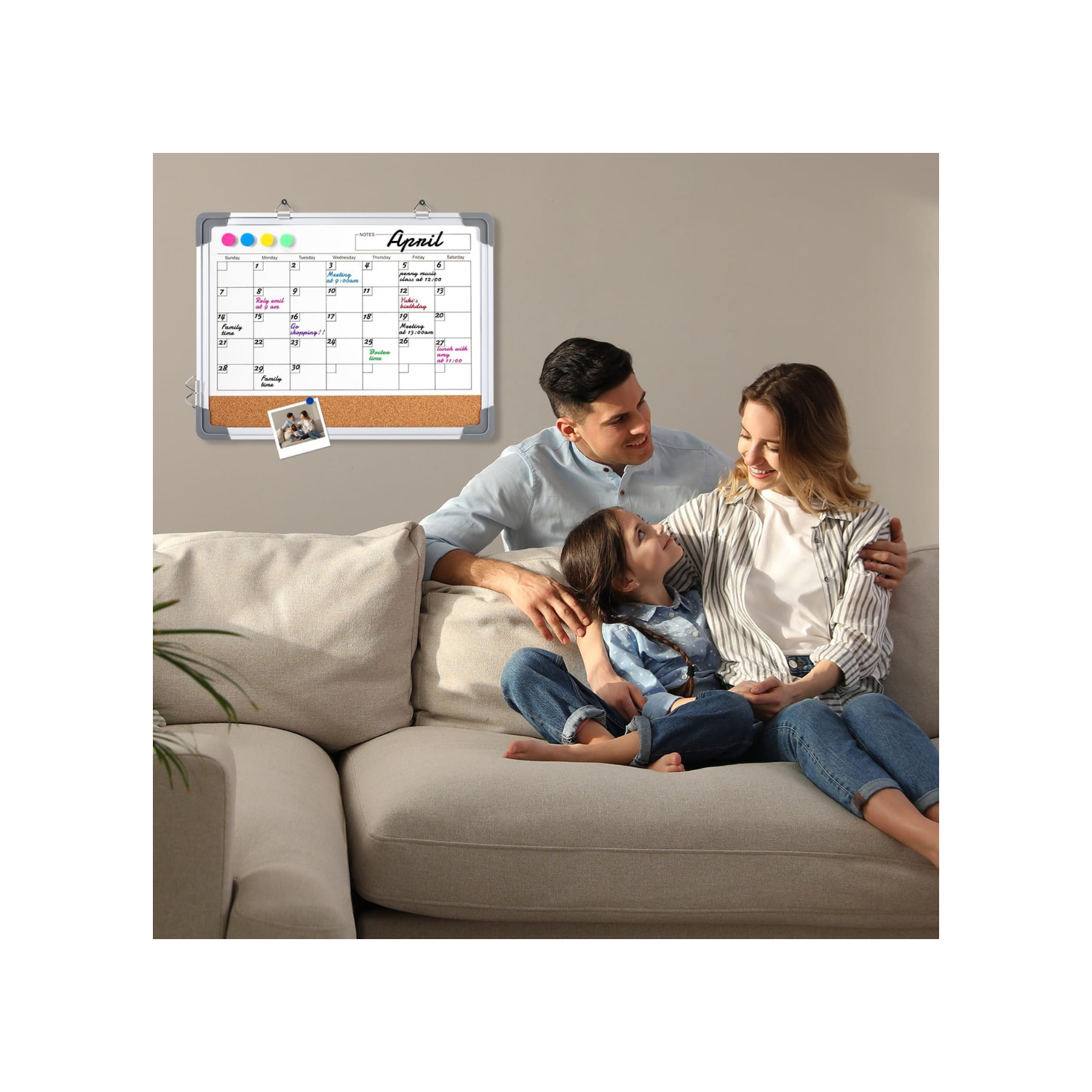 Monthly Calendar White Board Dry Erase Cork Board Combination for Wall, 17''x13'' Double-Sided Magnetic Dry Erase Board, Portable Calendar Bulletin