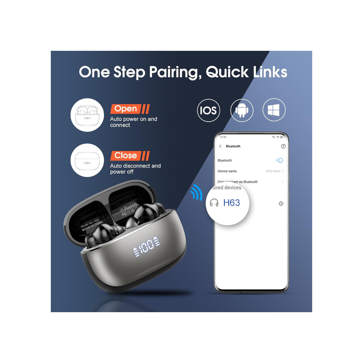 Wireless Earbuds, Bluetooth 5.4 Earbuds Stereo Bass, 40Hrs Playtime Bluetooth Earbuds Built in Noise Cancellation Mic, Bluetooth Headphones in-Ear