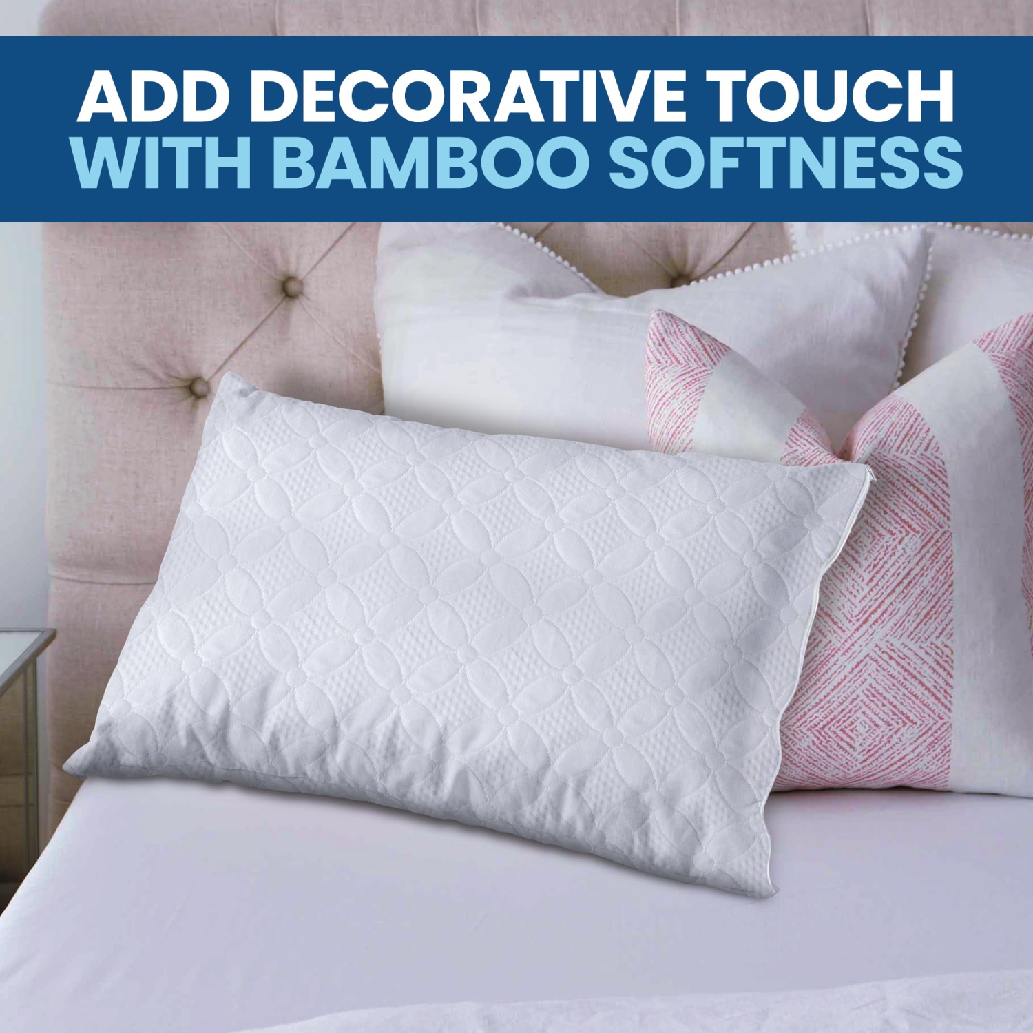 Canadian Linen Bamboo Viscose Waterproof Pillow Protector Zipper Closure Flower Design 20"x30" Queen, 2 pack Soft Absorbent Breathable Cooling Fabirc