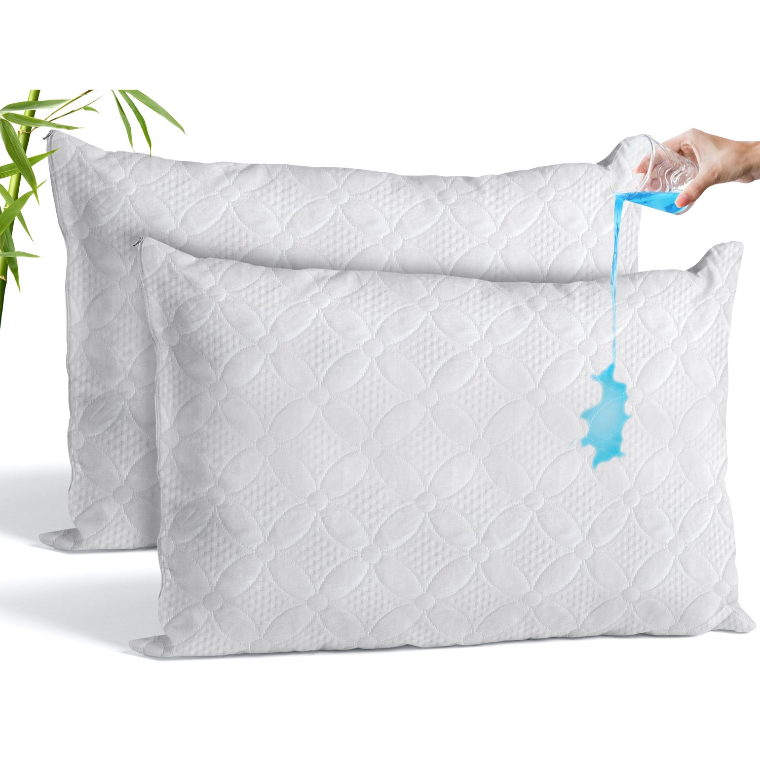 Canadian Linen Bamboo Viscose Waterproof Pillow Protector Zipper Closure Flower Design, 20"x36" King, 2 pack Soft Absorbent Breathable Cooling Fabirc