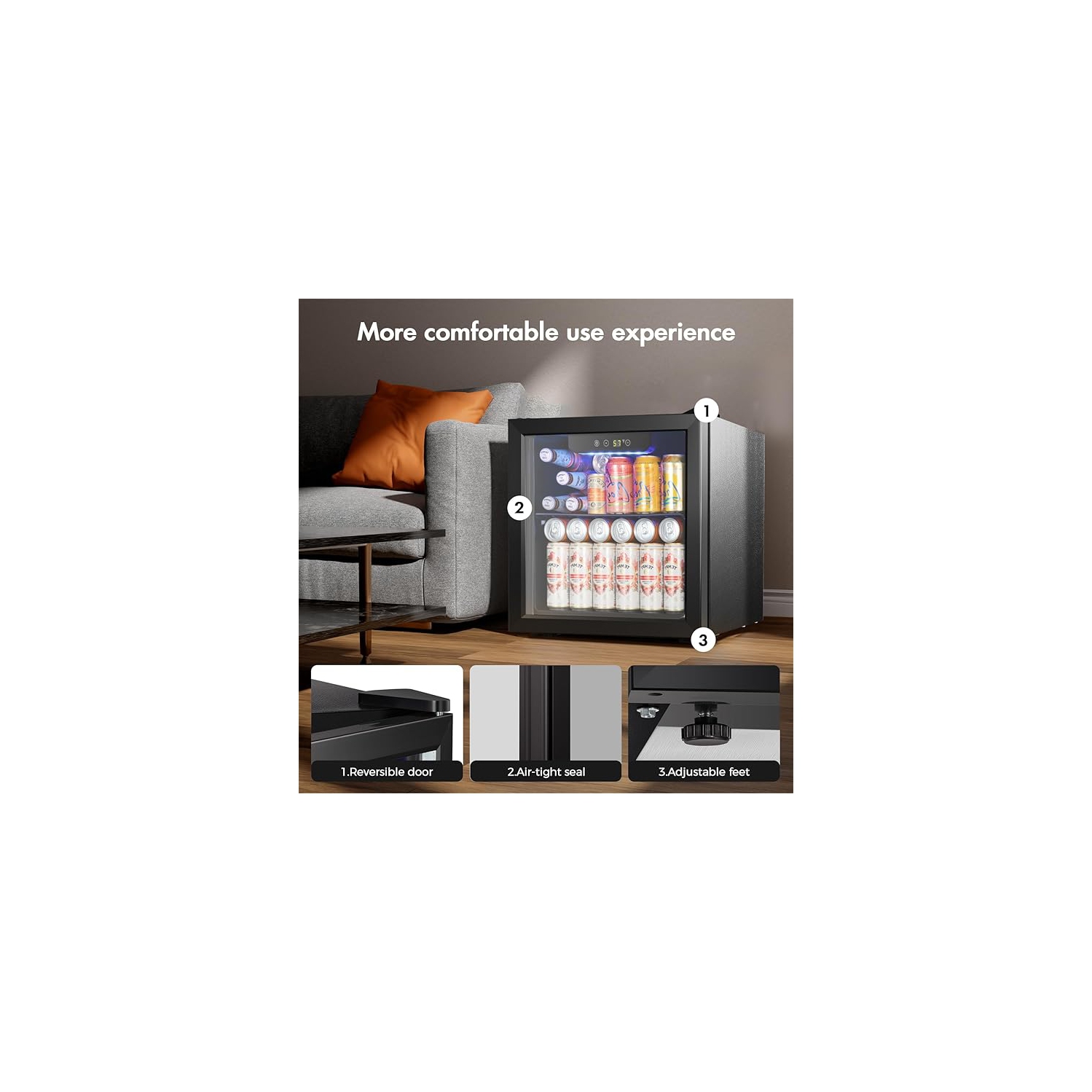 Kismile 1.3 Cu.ft Beverage Refrigerator and Cooler, 12 Bottle 48 Can Mini Fridge Glass Door, Small Drink Dispenser Cooler for Home, Office, Bar -