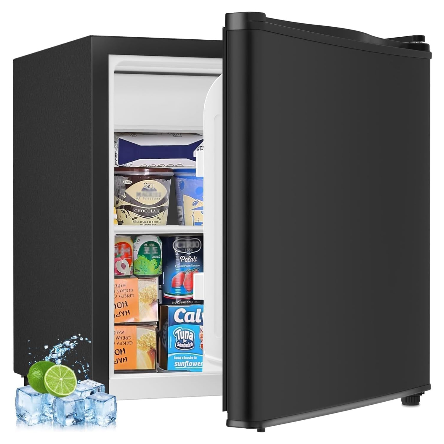 Kismile Mini Fridge with Freezer, 1.6 Cu.ft Compact Refrigerators with Removable Shelves, Reversible Single Door Small Fridge for Apartment, Home,
