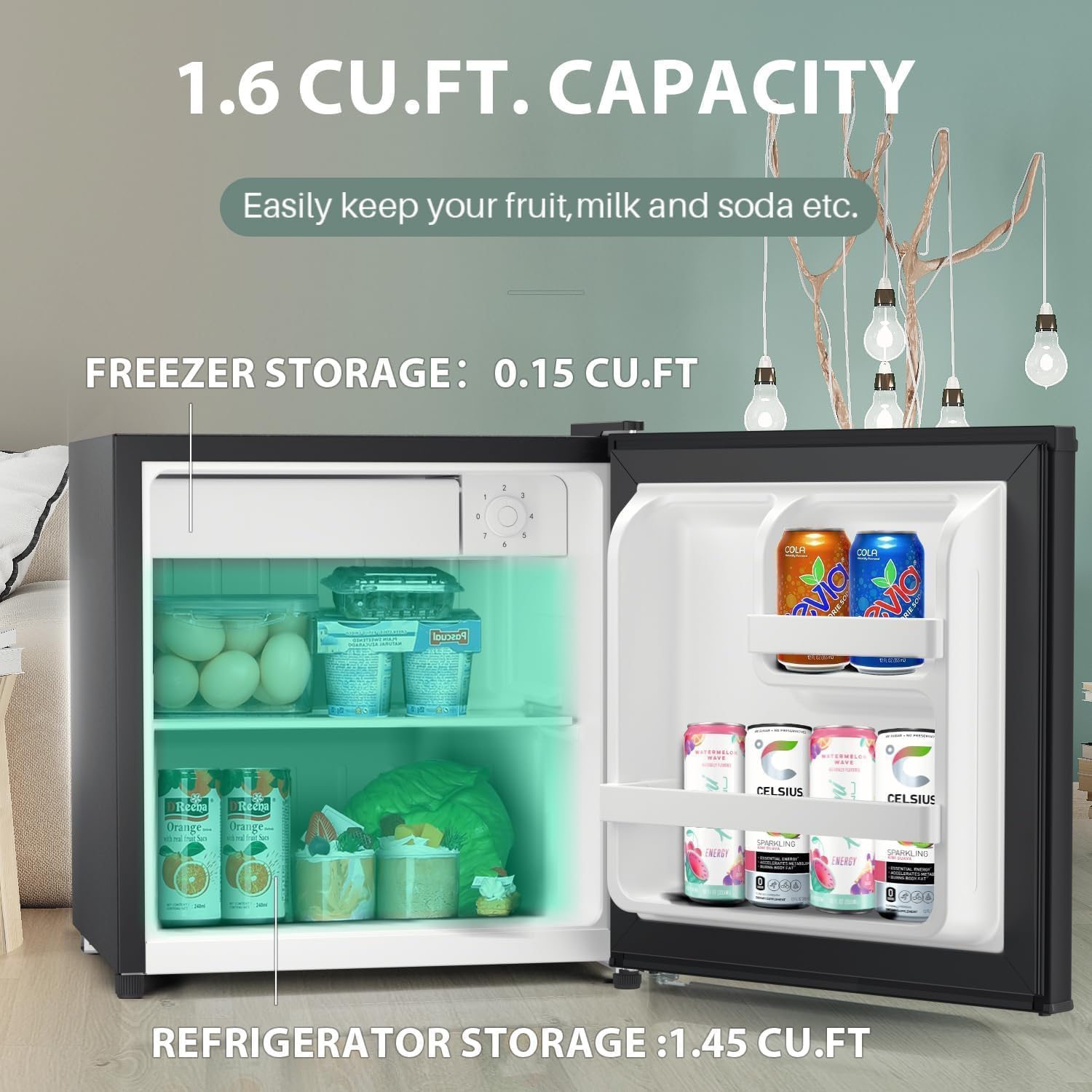 Kismile Mini Fridge with Freezer, 1.6 Cu.ft Compact Refrigerators with Removable Shelves, Reversible Single Door Small Fridge for Apartment, Home,
