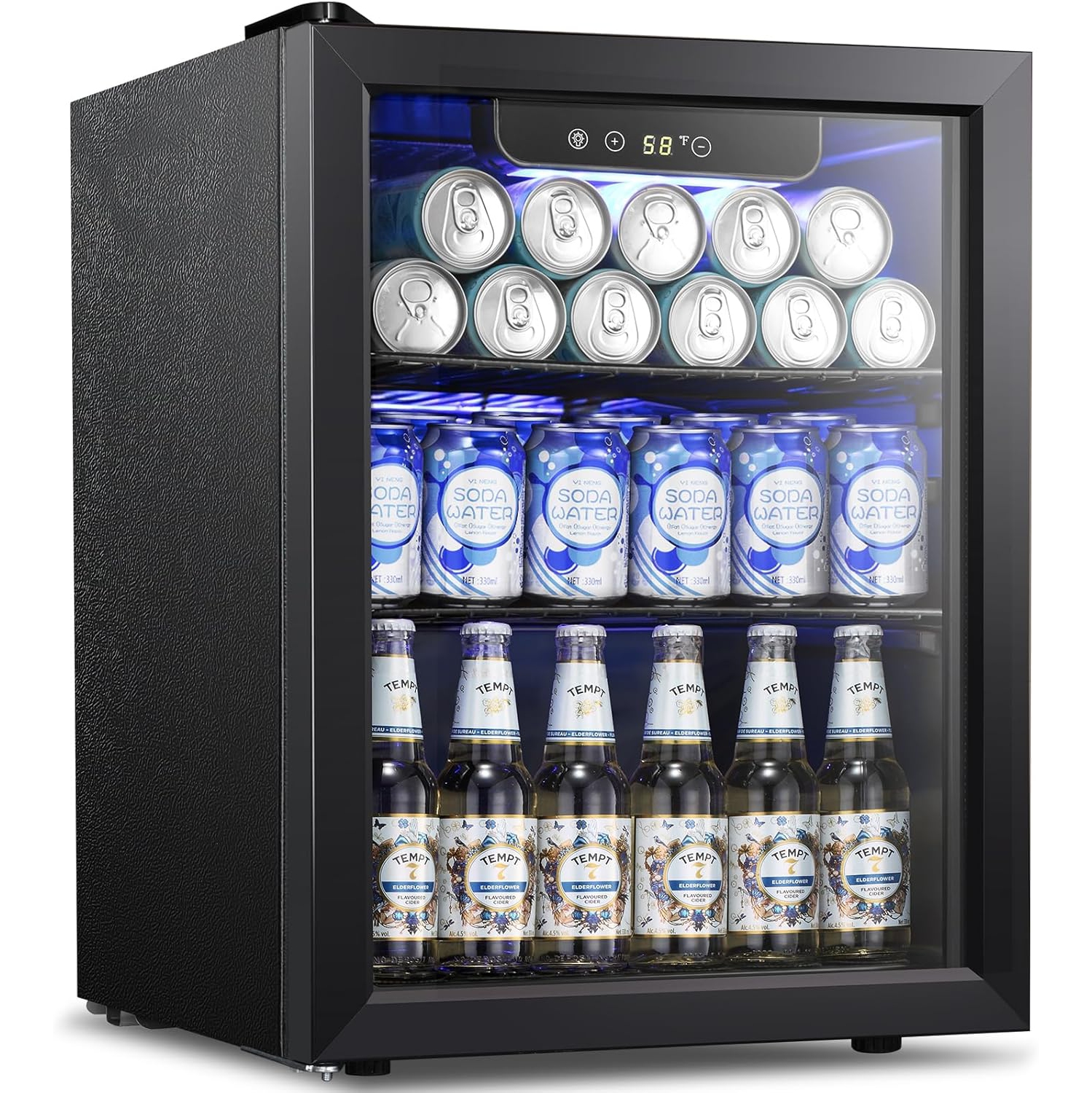 Kismile 1.7 Cu.ft Beverage Refrigerator and Cooler, 68 Can Mini Fridge Glass Door, Digital Temperature Display for Soda, Beer or Wine, for Home,