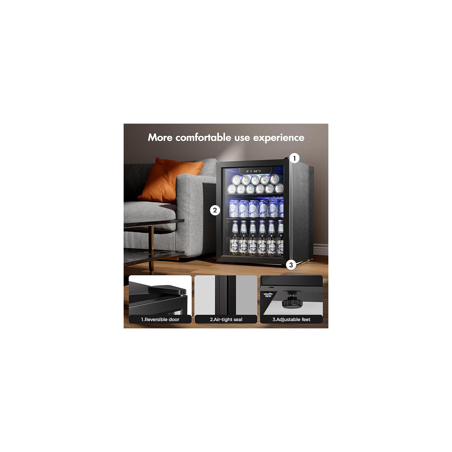 Kismile 1.7 Cu.ft Beverage Refrigerator and Cooler, 68 Can Mini Fridge Glass Door, Digital Temperature Display for Soda, Beer or Wine, for Home,