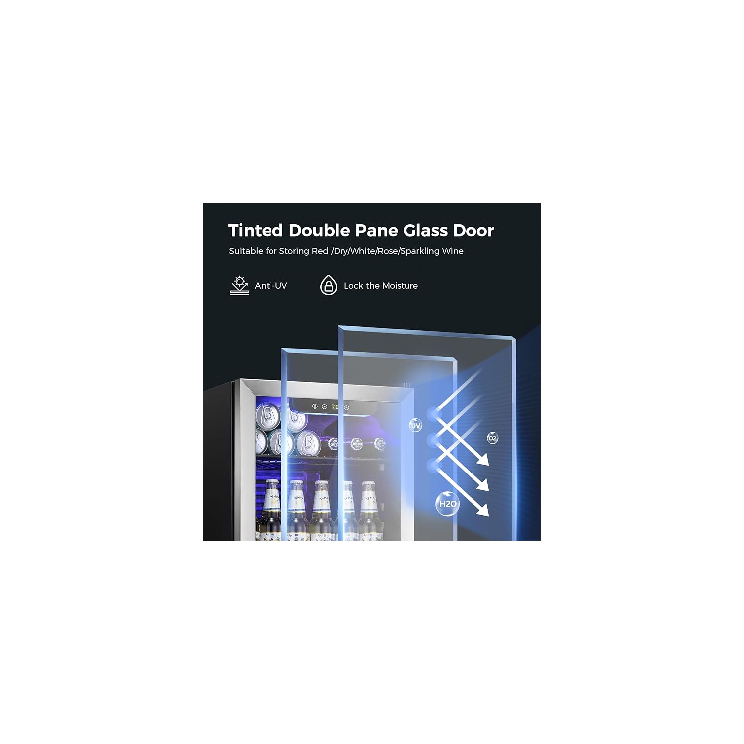 Kismile 3.2 Cu. ft Beverage Refrigerator and Cooler, 130 Can Mini Fridge Glass Door, Digital Temperature Display for Soda, Beer or Wine, Small Drink