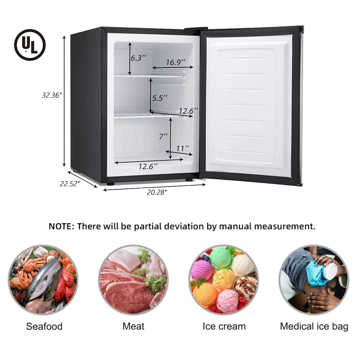 Kismile Small Freezer Upright, 3.0 Cu. ft Mini Freezer with Adjustable Thermostat, Removable Shelves, Reversible Single Door, for Home/Dorms -