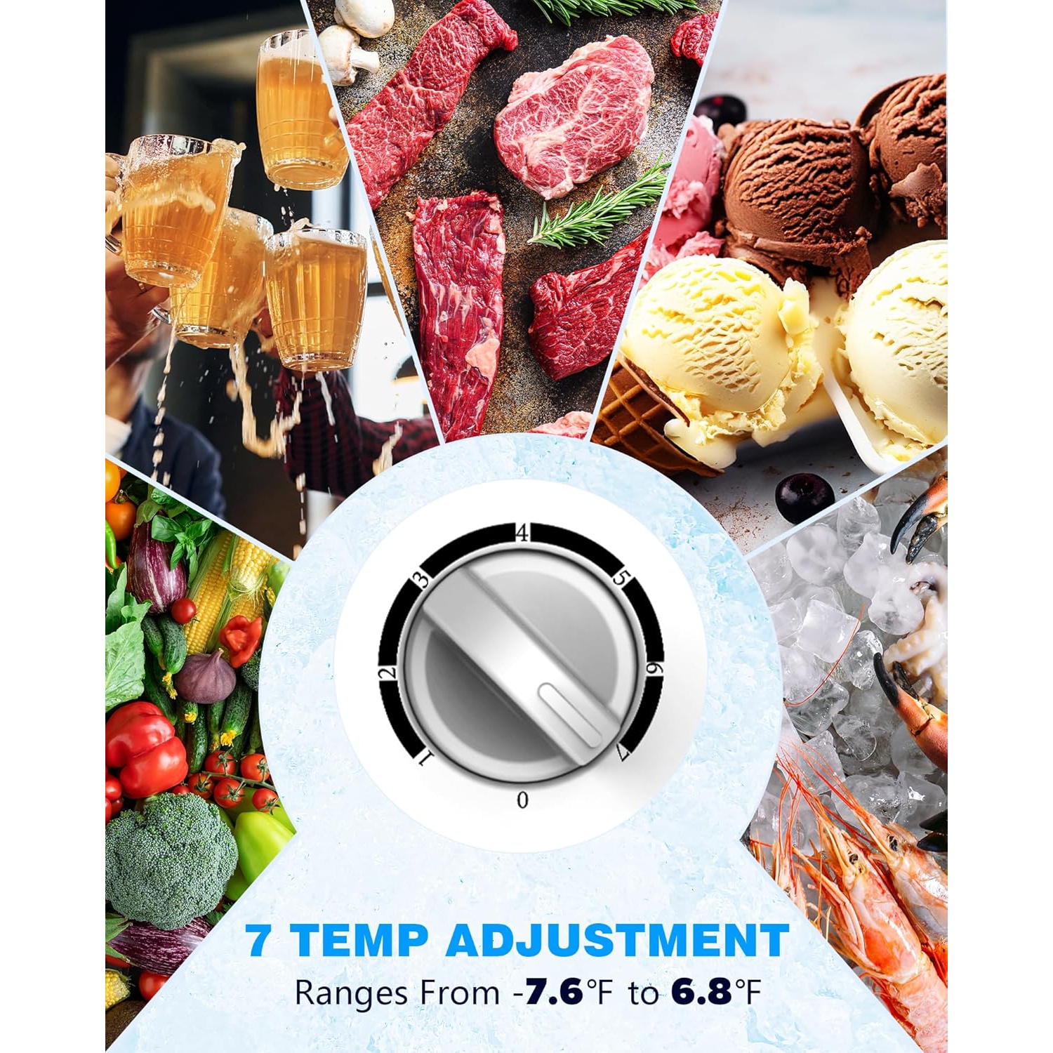 Kismile 7.0 Cubic Feet Chest Freezer with 2 Removable Baskets Free Standing Top Open Door Compact Freezer with Adjustable Temperature for