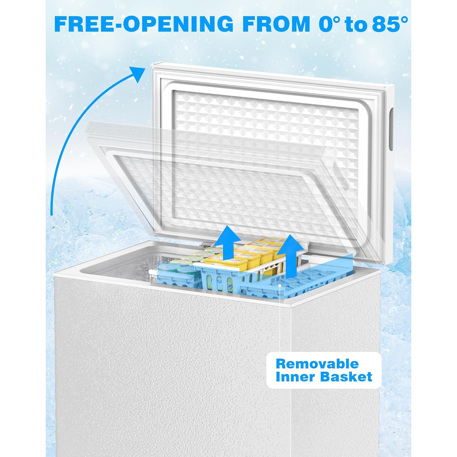 Kismile 7.0 Cubic Feet Chest Freezer with 2 Removable Baskets Free Standing Top Open Door Compact Freezer with Adjustable Temperature for