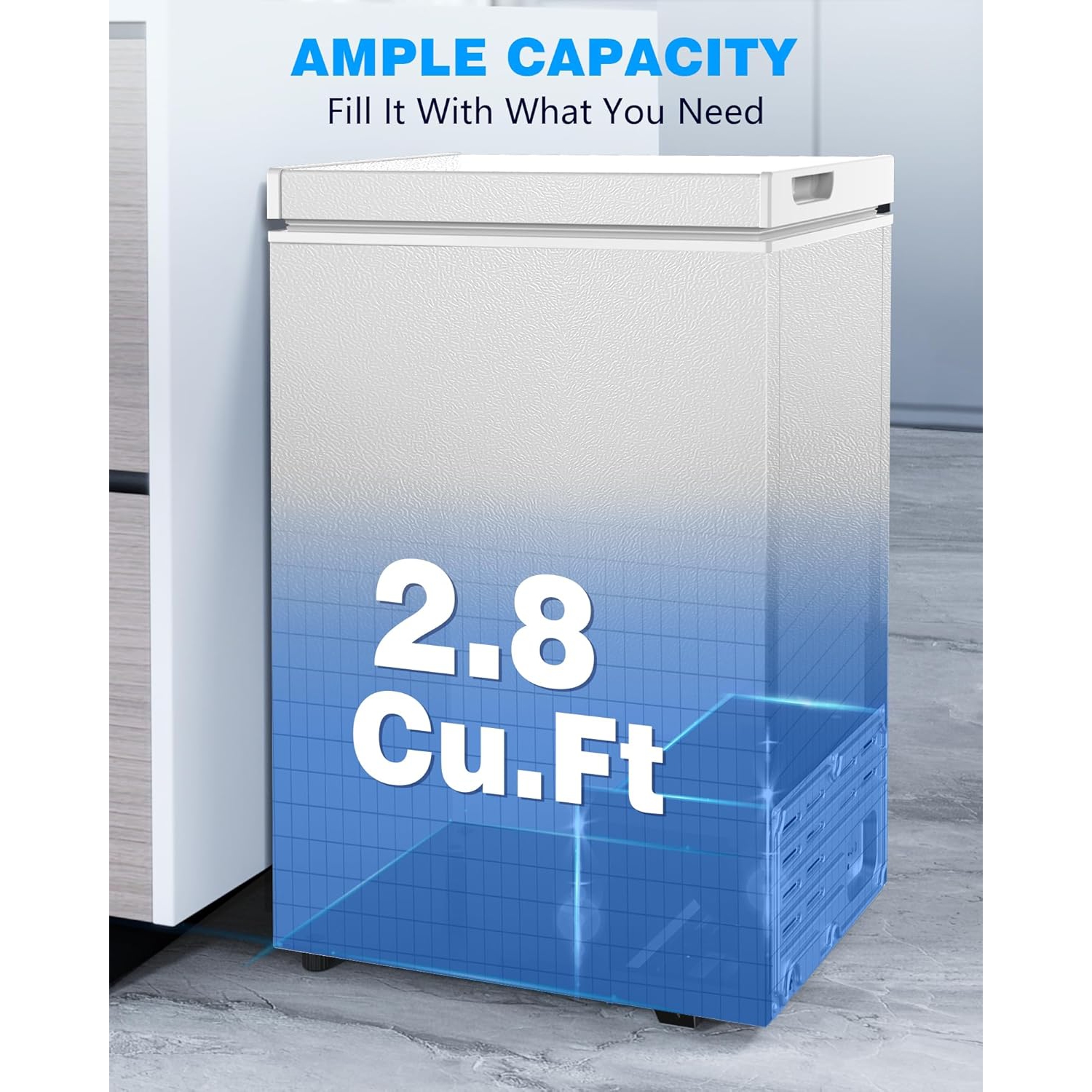 Kismile 3.5 Cubic Feet Chest Freezer with 2 Removable Baskets Free Standing Top Open Door Compact Freezer for Home, 3.5 Cubic Feet - White