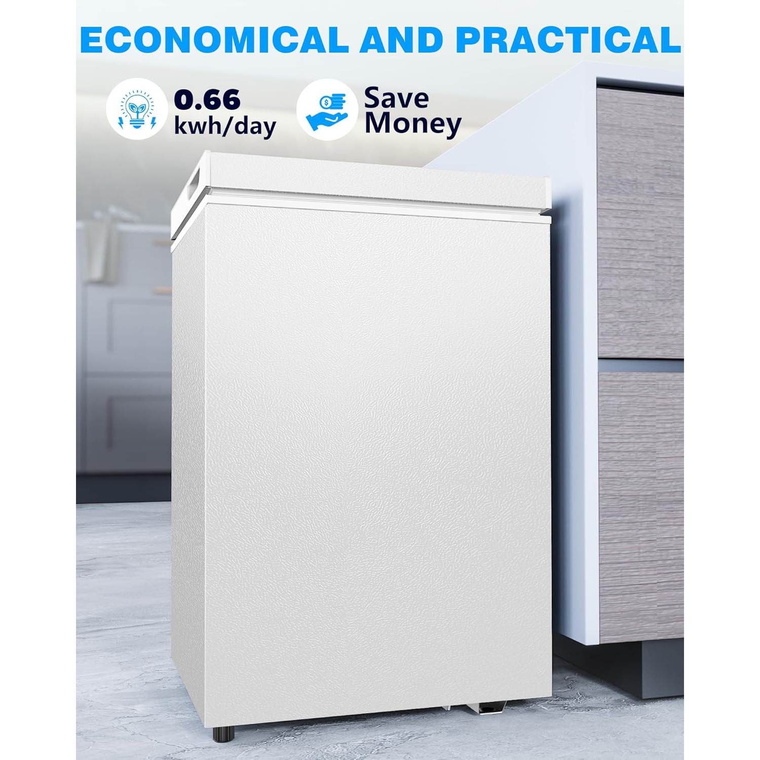 Kismile 3.5 Cubic Feet Chest Freezer with 2 Removable Baskets Free Standing Top Open Door Compact Freezer for Home, 3.5 Cubic Feet - White