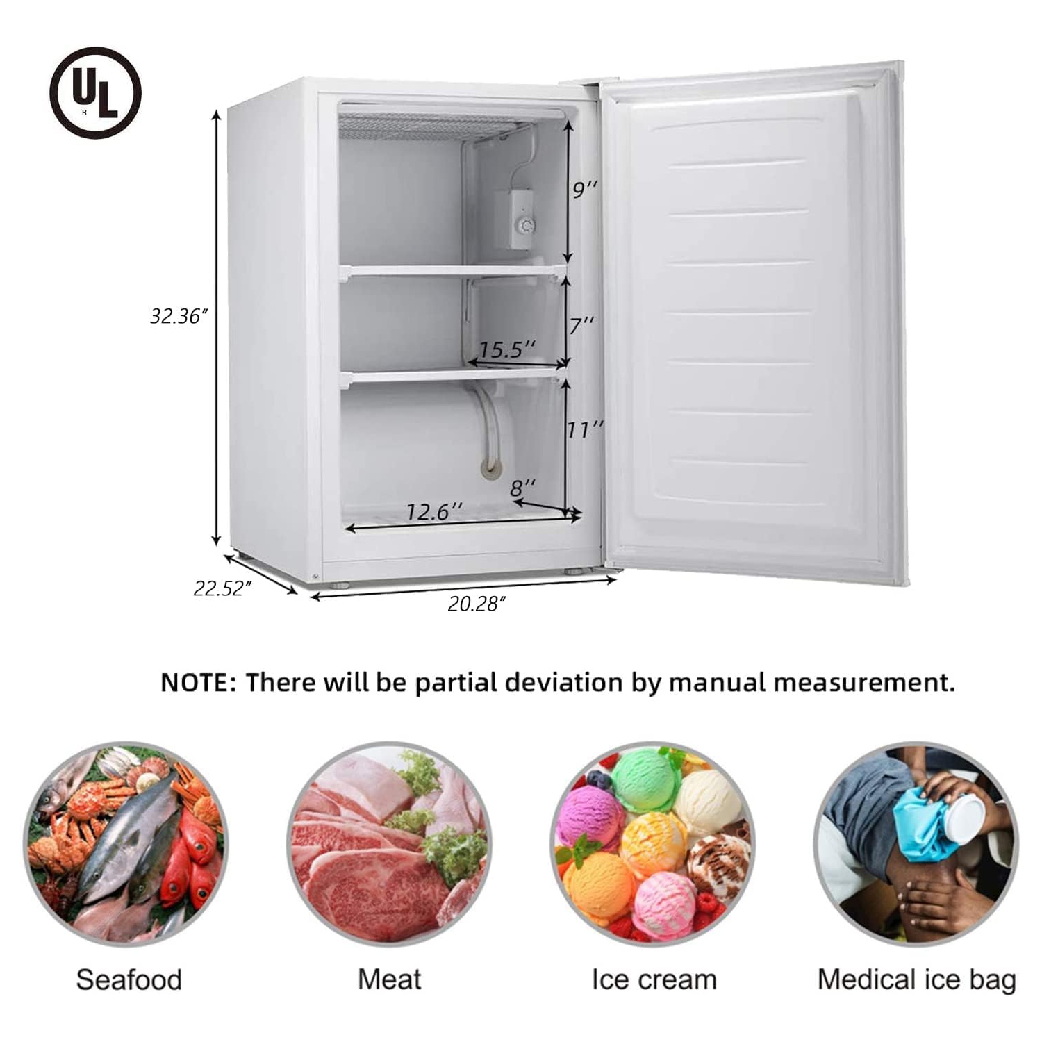 Kismile Upright Freezer,3.0 Cu.ft Mini Freezer with Reversible Single Door, Removable Shelves, Small Freezer with Adjustable Thermostat for
