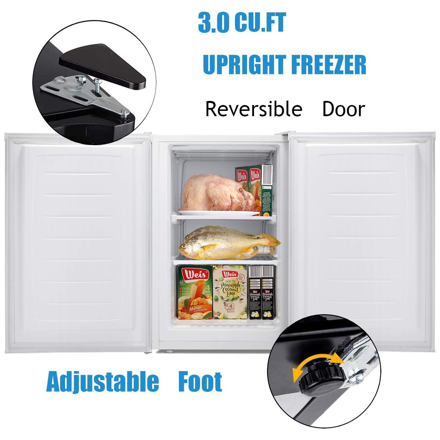 Kismile Upright Freezer,3.0 Cu.ft Mini Freezer with Reversible Single Door, Removable Shelves, Small Freezer with Adjustable Thermostat for