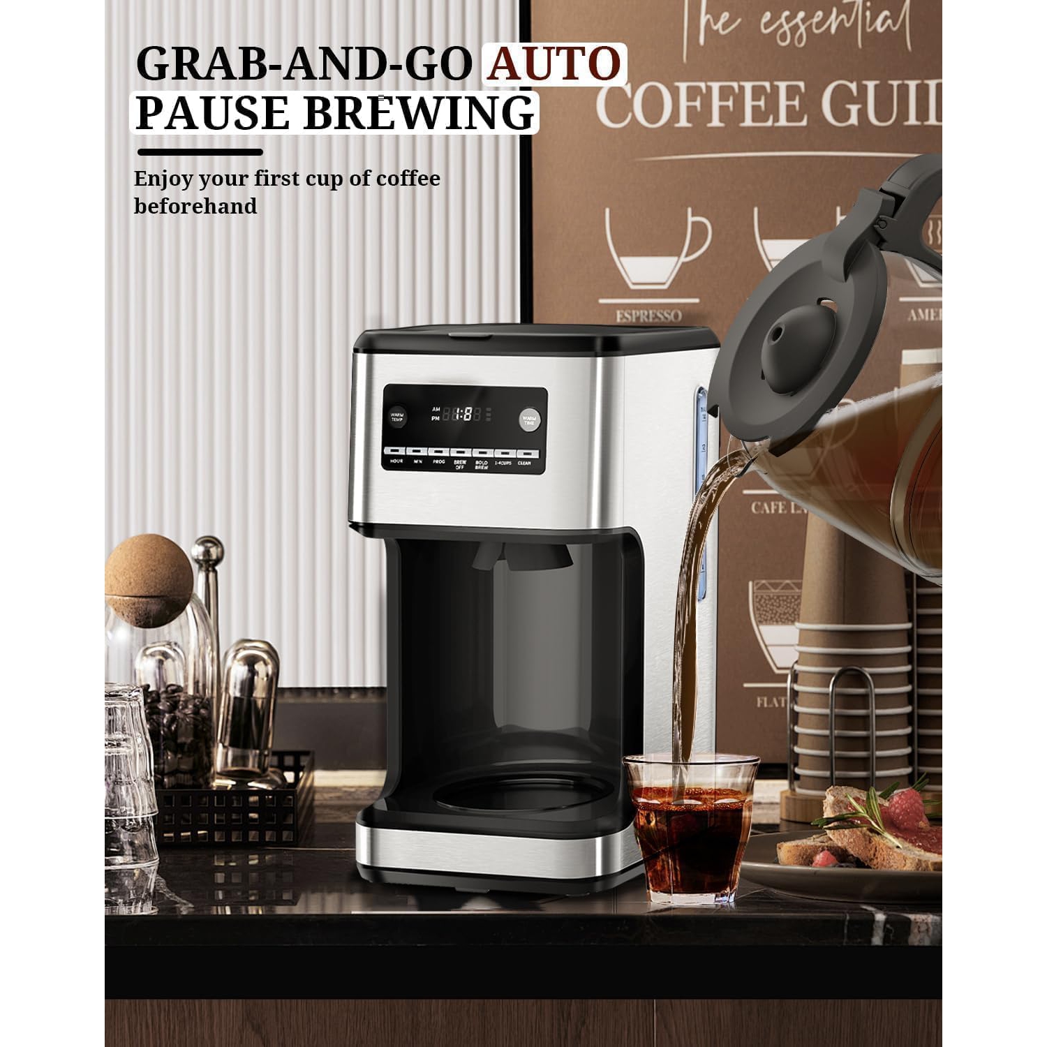 Kismile Coffee Maker, 14-Cup Programmable Drip Coffee Makers with Reusable Filter & Keep Hot Plate, Timer, Self-cleaning - Stainless Steel