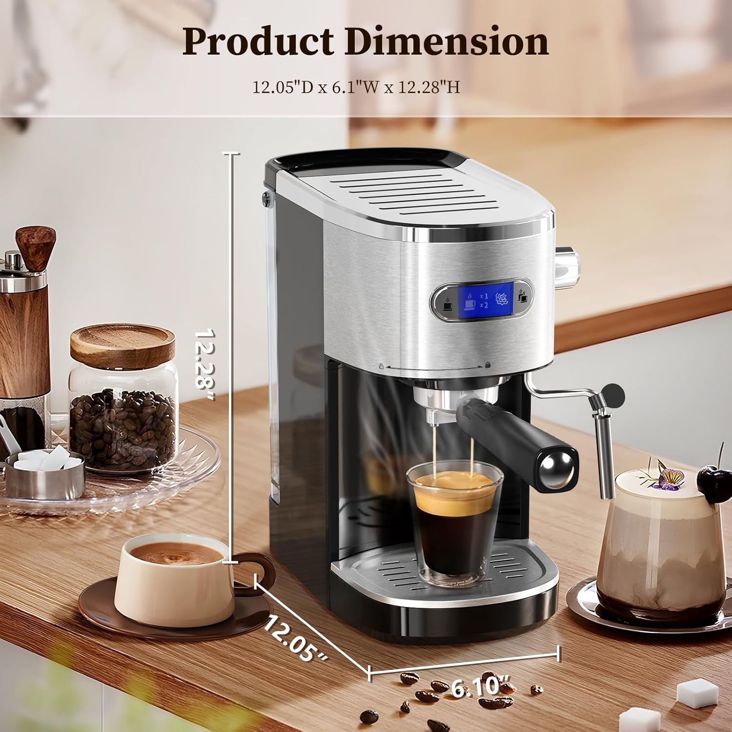 Kismile Espresso Machines 20-Bar,Professional Espresso Maker with Milk Frother Steam Wand and Capsule Compatible - Black