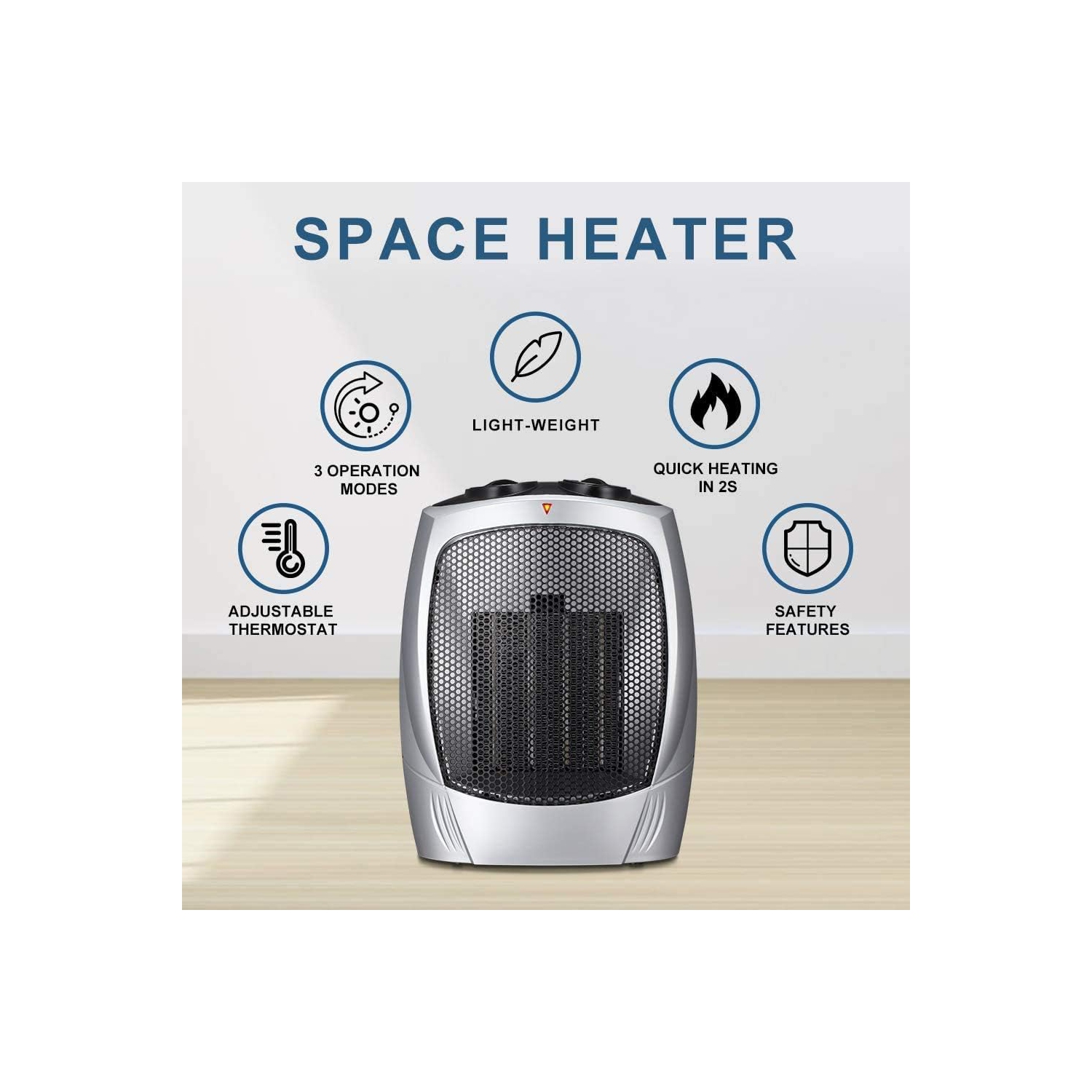 Kismile Small Space Heater Electric Portable Heater Fan for Home and Office Ceramic Fan Heaters with Adjustable Thermostat, 750W/1500W, 8.1 Inch -