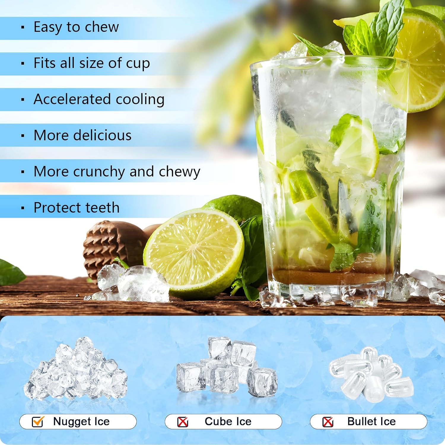 Kismile Nugget Ice Makers Countertop, Portable Ice Maker Machine with Crushed Ice, 35lbs/Day, Self-Cleaning Countertop Ice Machine - Stainless Steels