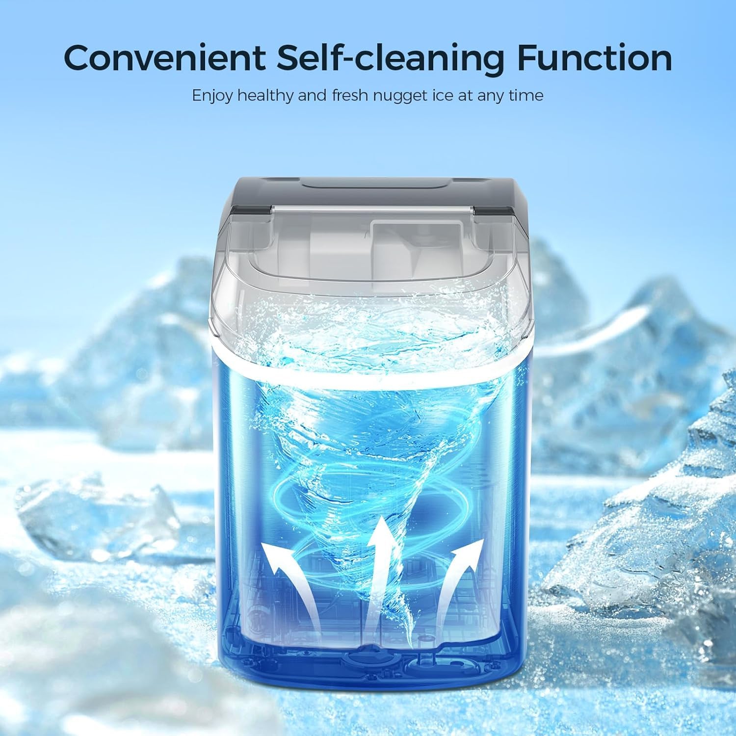 Kismile Nugget Countertop Ice Maker, Portable Pellet Ice Maker, 35 lbs/Day Chewable Ice, Self-Cleaning, Pebble Ice Maker for Home/Kitchen/Office -