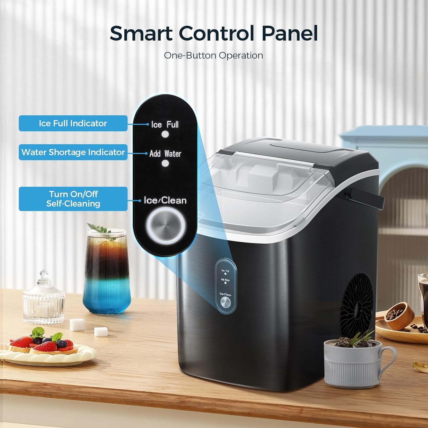 Kismile Nugget Countertop Ice Maker, Portable Pellet Ice Maker, 35 lbs/Day Chewable Ice, Self-Cleaning, Pebble Ice Maker for Home/Kitchen/Office -