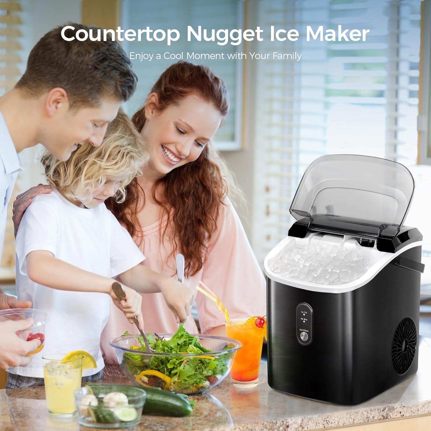 Kismile Nugget Countertop Ice Maker, Portable Pellet Ice Maker, 35 lbs/Day Chewable Ice, Self-Cleaning, Pebble Ice Maker for Home/Kitchen/Office -