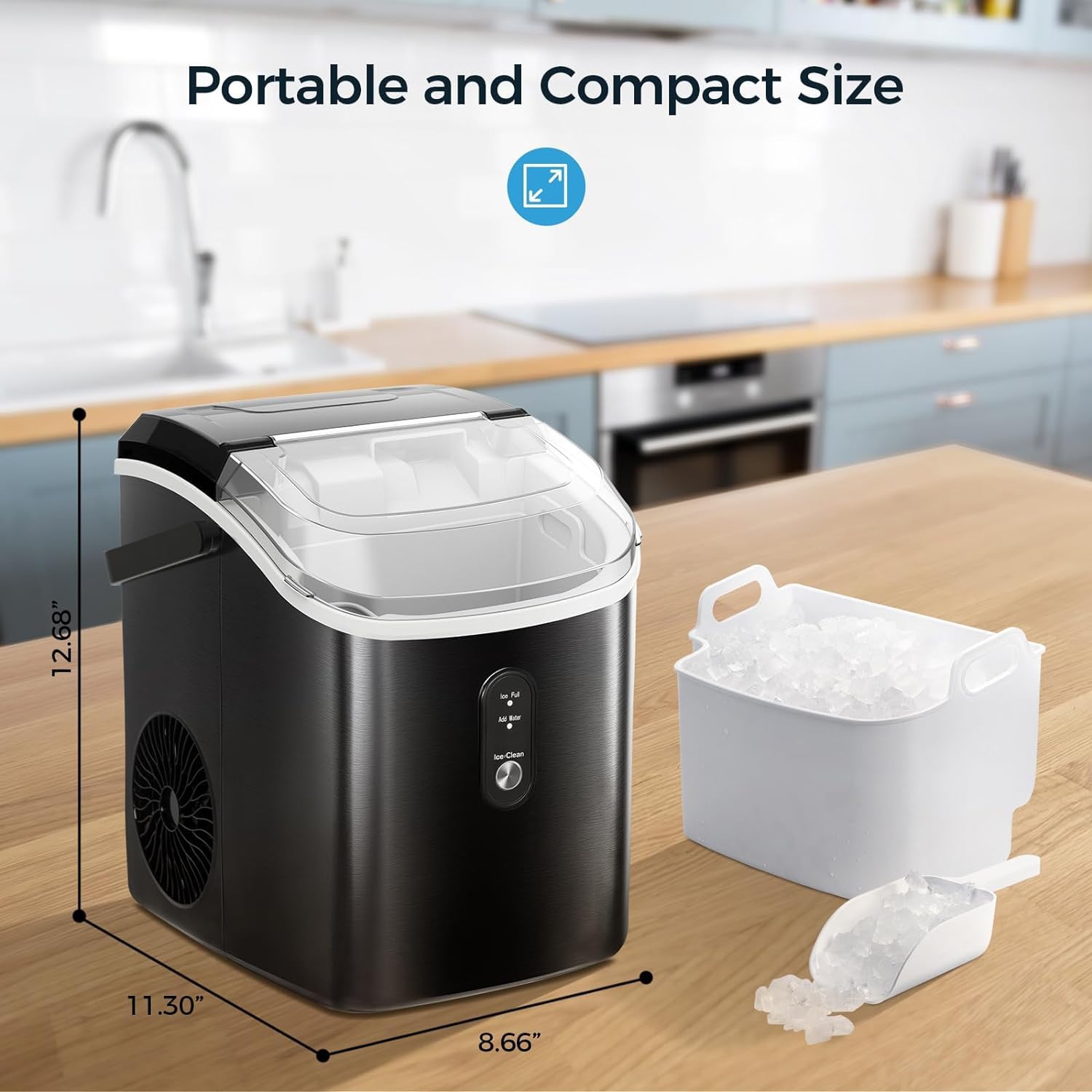 Kismile Nugget Countertop Ice Maker, Portable Pellet Ice Maker, 35 lbs/Day Chewable Ice, Self-Cleaning, Pebble Ice Maker for Home/Kitchen/Office -
