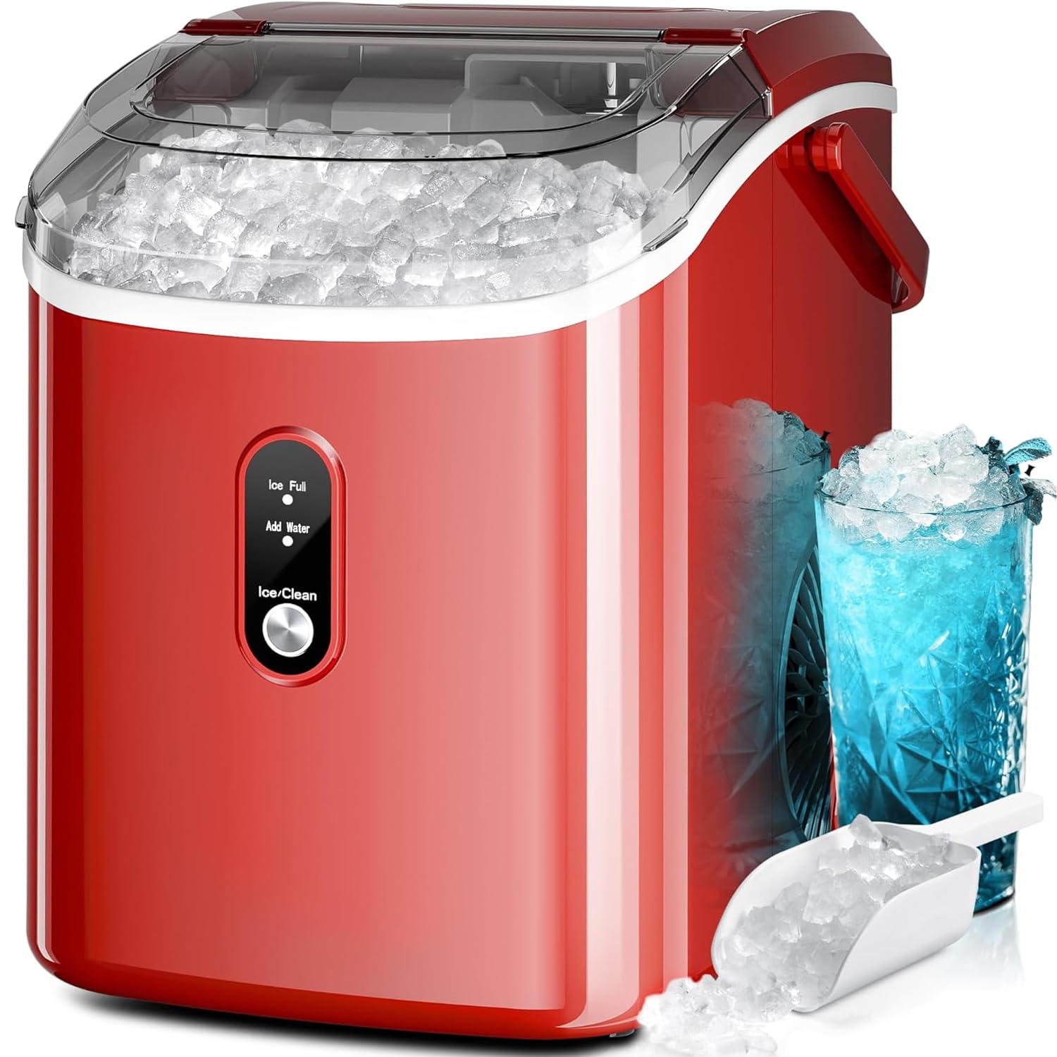 Kismile Nugget Ice Makers Countertop, Portable Sonic, 35Lbs/24H, Pebble Ice Maker with Self-Cleaning/One-Click Operation, Crushed Ice Maker for Home