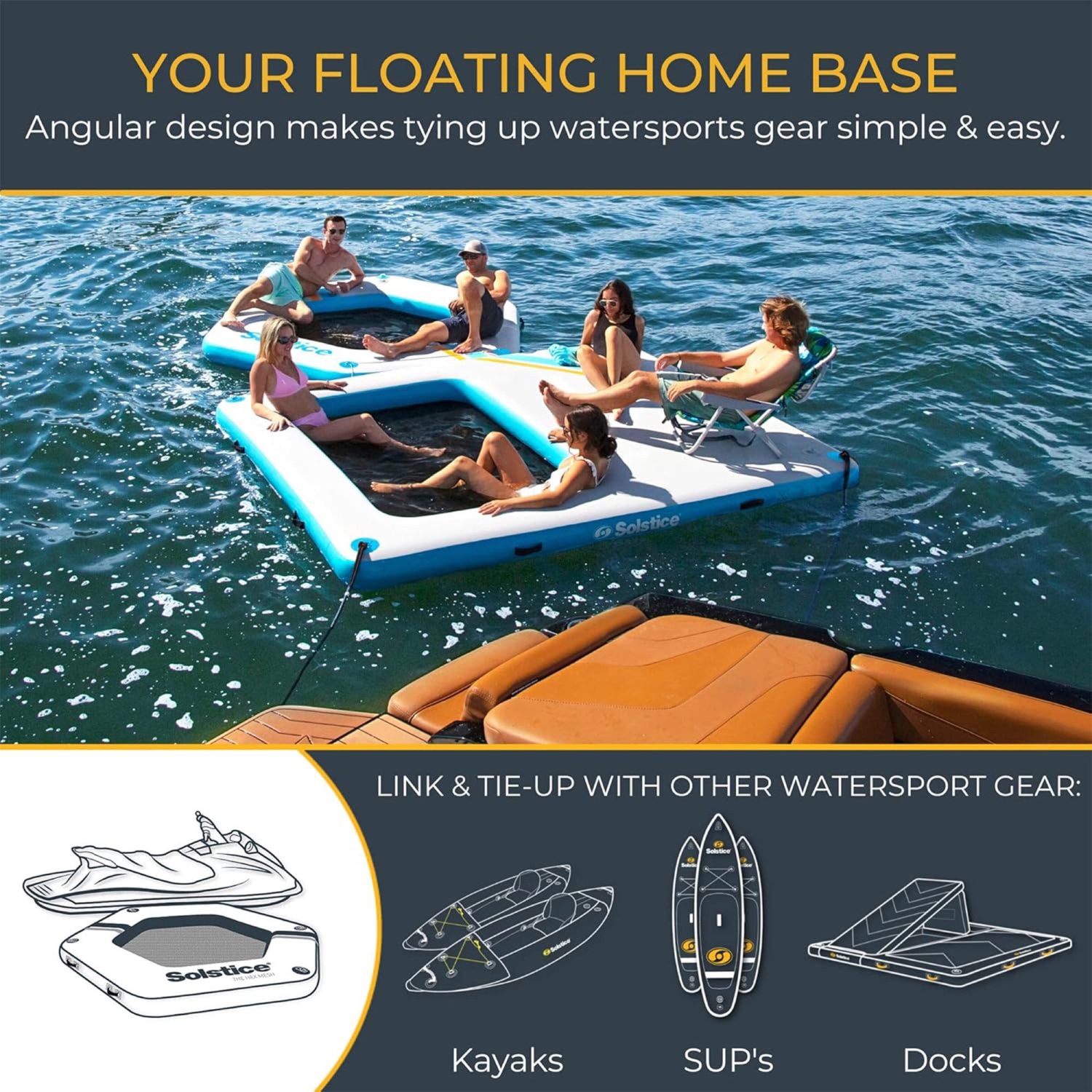 Quai flottant hexagonal gonflable en filet - 8,5 x 8,5 pi