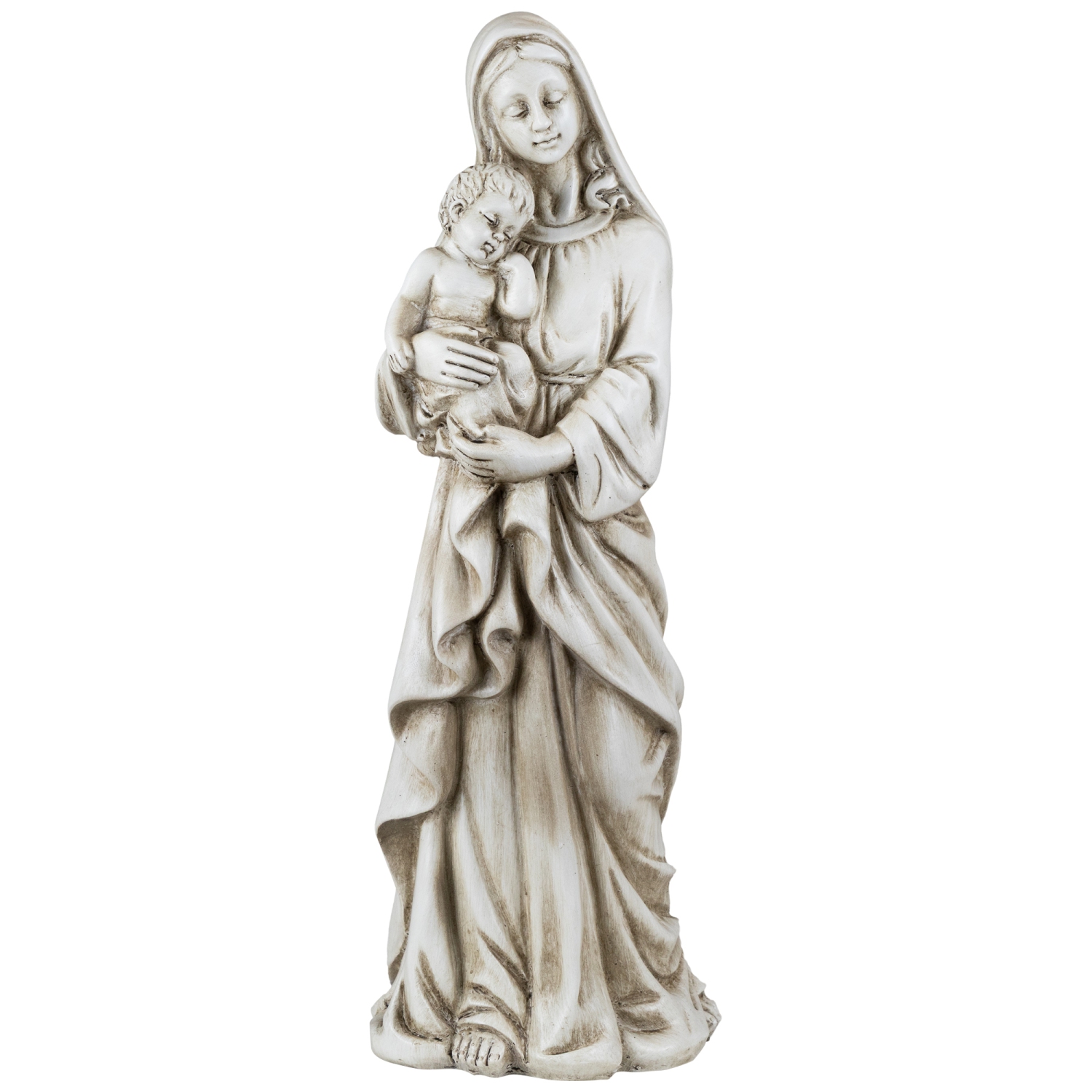Statue de Marie debout avec bébé Jésus - 14,5" - Beige