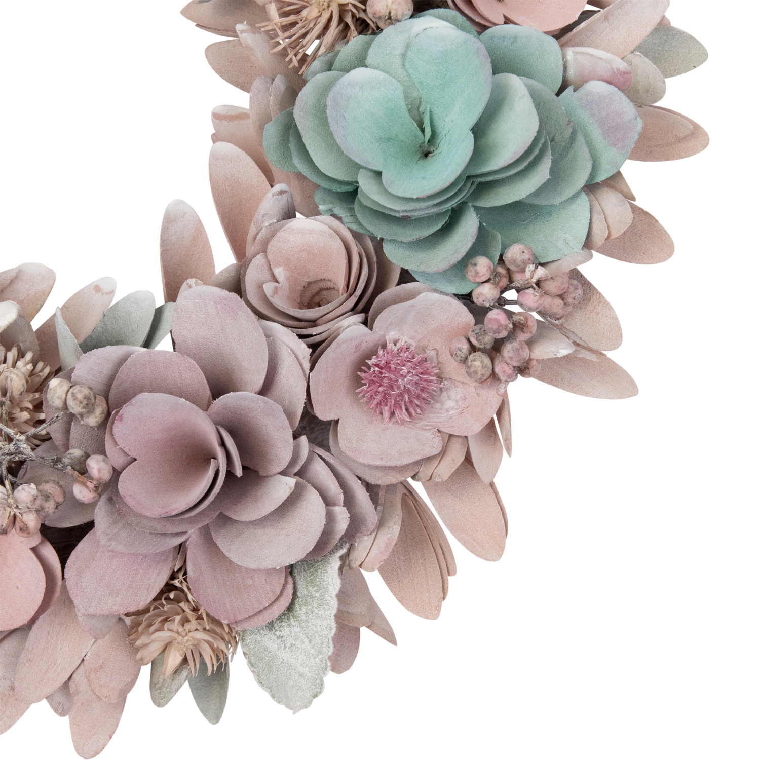 Wooden Floral Artificial Spring Wreath with Thistles - 13.5" - Pink and Blue