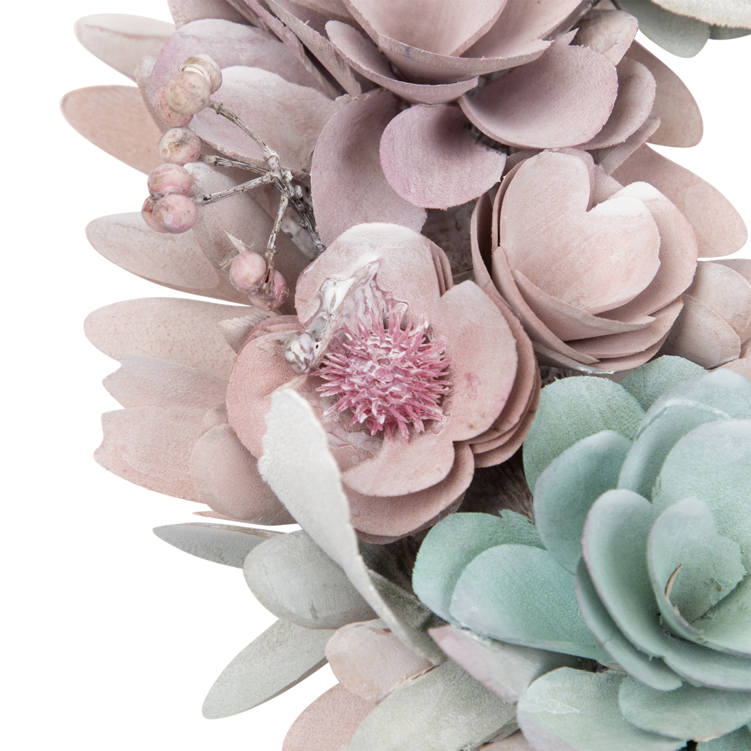 Wooden Floral Artificial Spring Wreath with Thistles - 13.5" - Pink and Blue