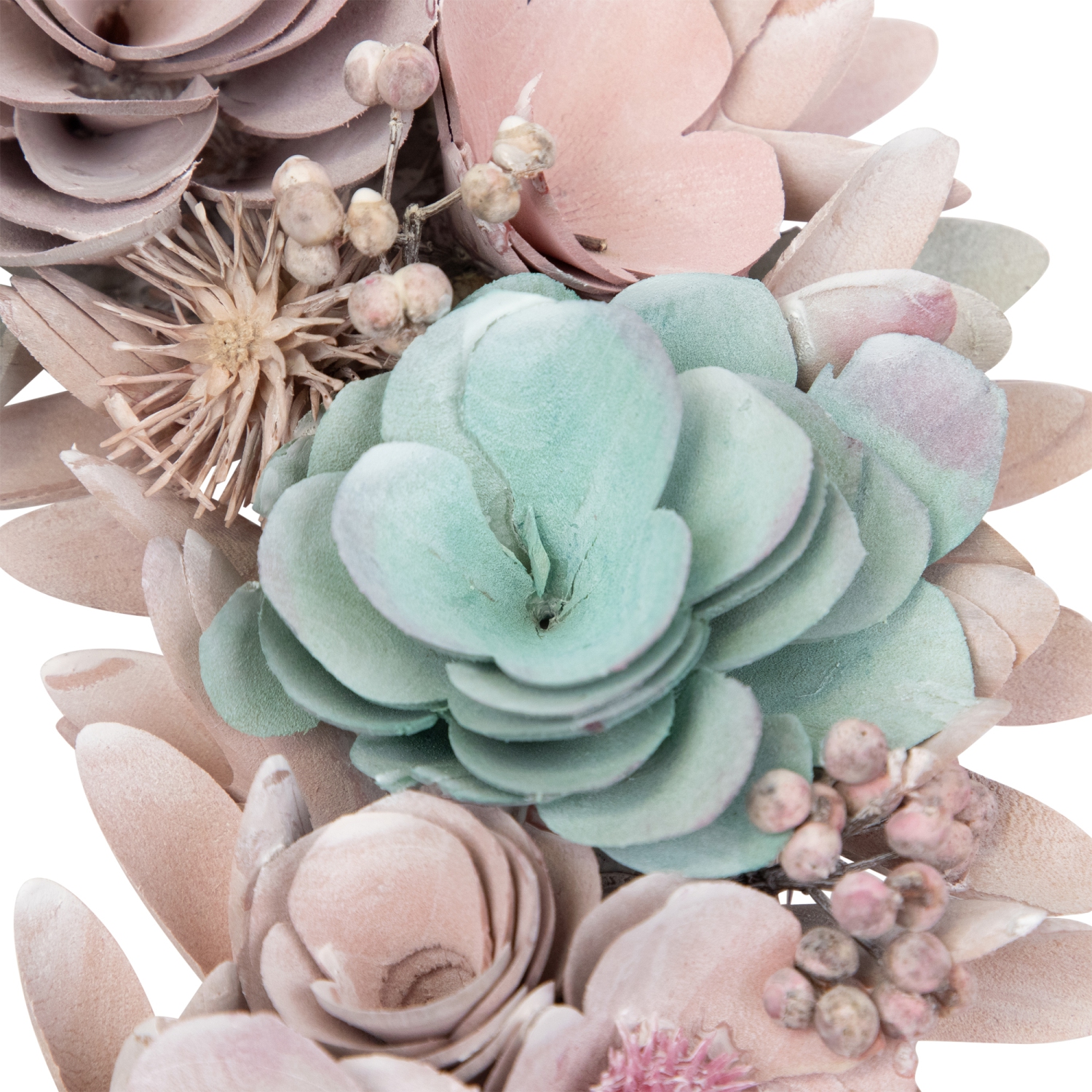 Wooden Floral Artificial Spring Wreath with Thistles - 13.5" - Pink and Blue