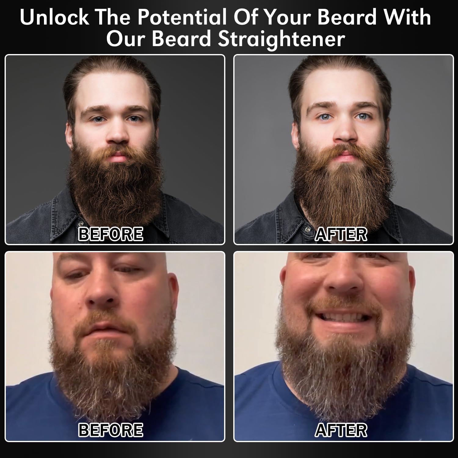 Beard Straightener w/Beard Balm & Beard Growth Oil & Beard Guide E-Book,Upgraded 3 in 1 Hair Straightener Brush Beard Straightening Comb,Unique