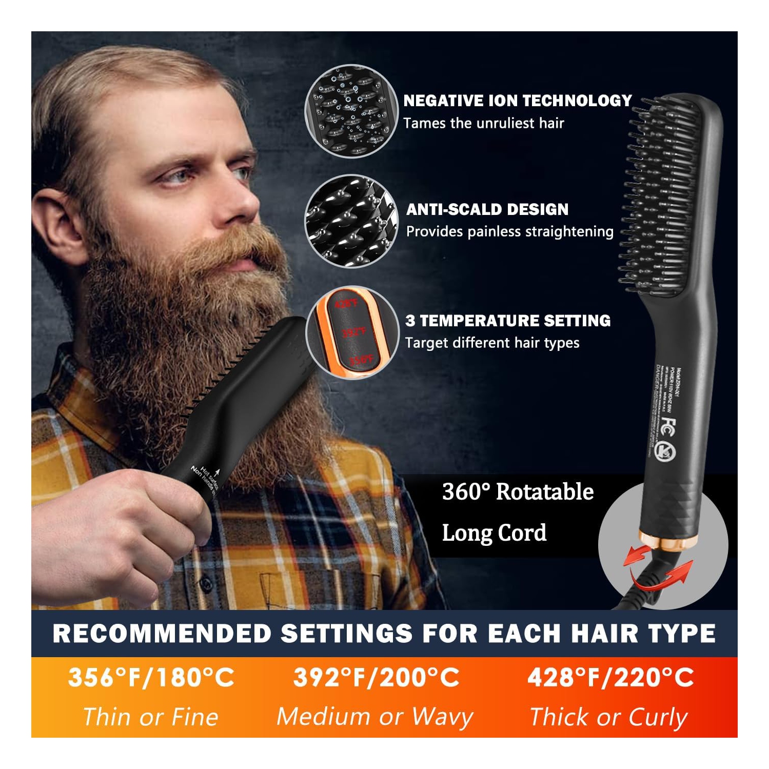 Beard Straightener w/Beard Balm & Beard Growth Oil & Beard Guide E-Book,Upgraded 3 in 1 Hair Straightener Brush Beard Straightening Comb,Unique