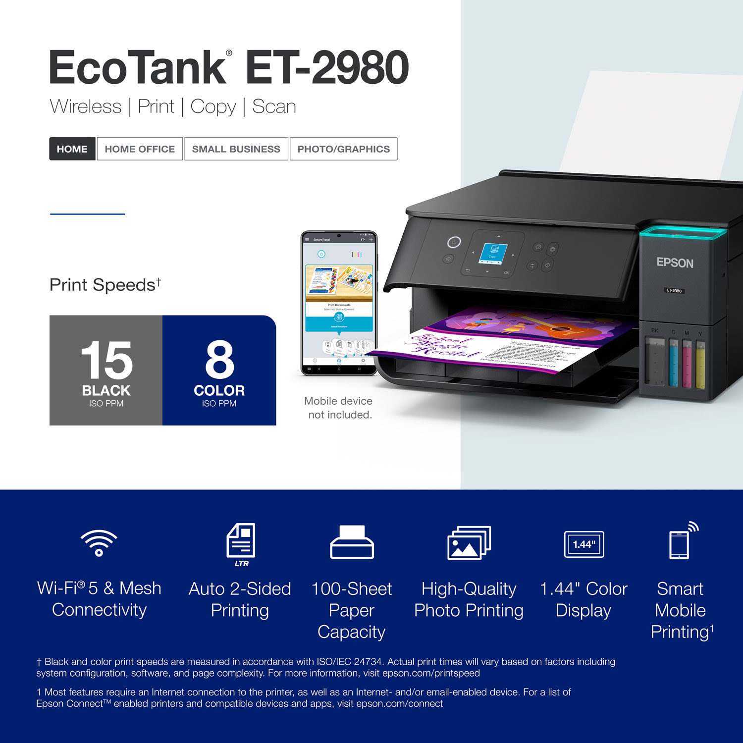 Epson EcoTank ET-2980 Wireless All-In-One Supertank Inkjet Printer - Black