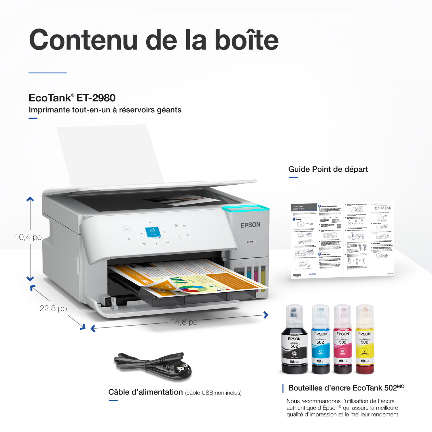 Imprimante à jet encre tout-en-un sans fil Supertank EcoTank ET-2980 d'Epson - Blanc