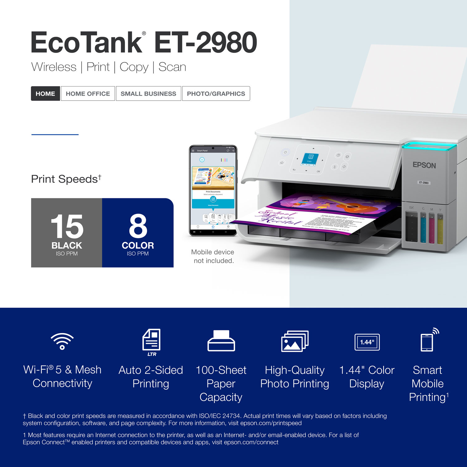 Imprimante à jet encre tout-en-un sans fil Supertank EcoTank ET-2980 d'Epson - Blanc
