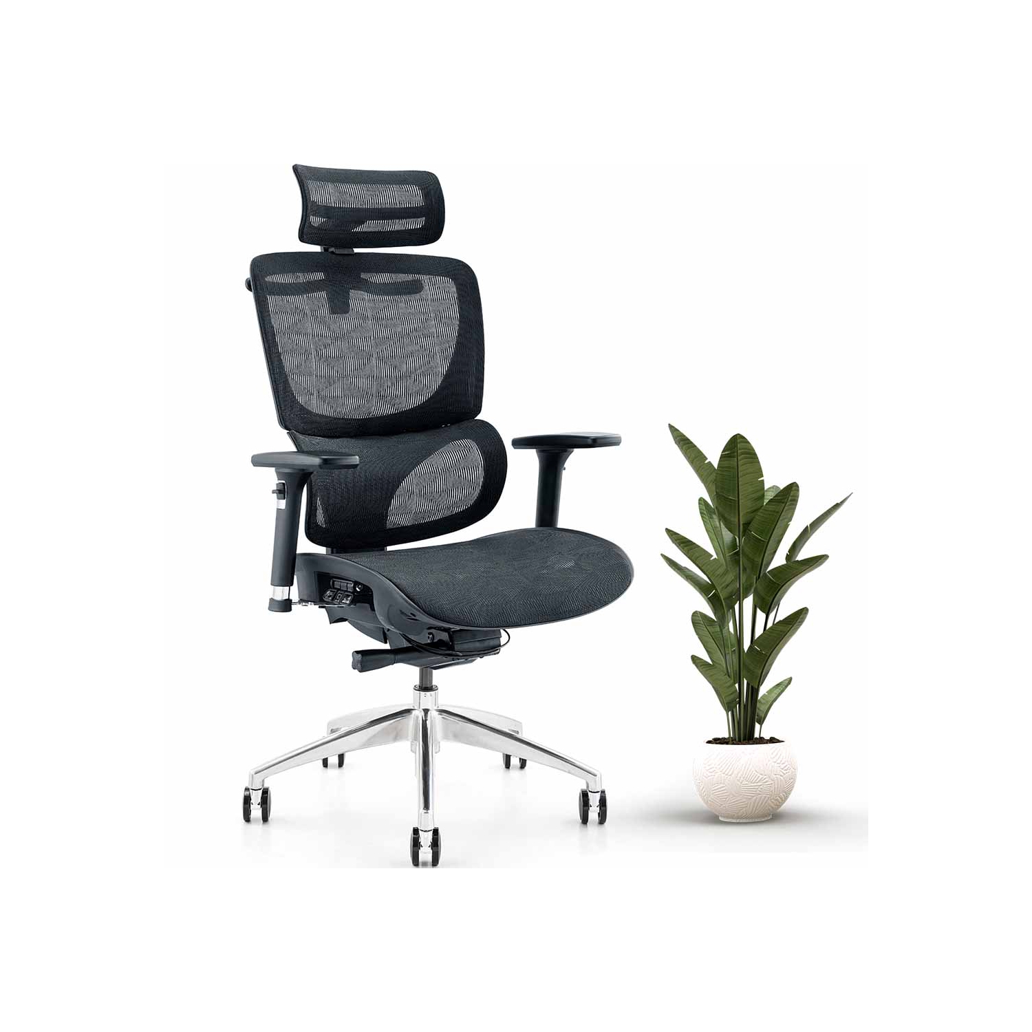 MotionGrey - Fauteuil de bureau ergonomique SpaceMesh - Dossier haut confortable en filet avec accoudoirs réglables - Chaises d'ordinateur noires