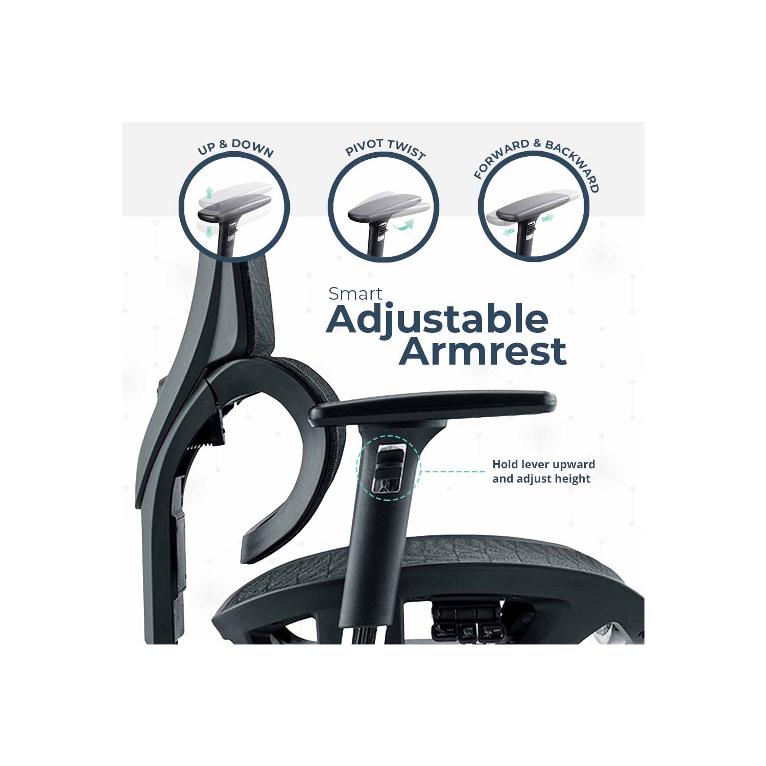 MotionGrey - Fauteuil de bureau ergonomique SpaceMesh - Dossier haut confortable en filet avec accoudoirs réglables - Chaises d'ordinateur noires