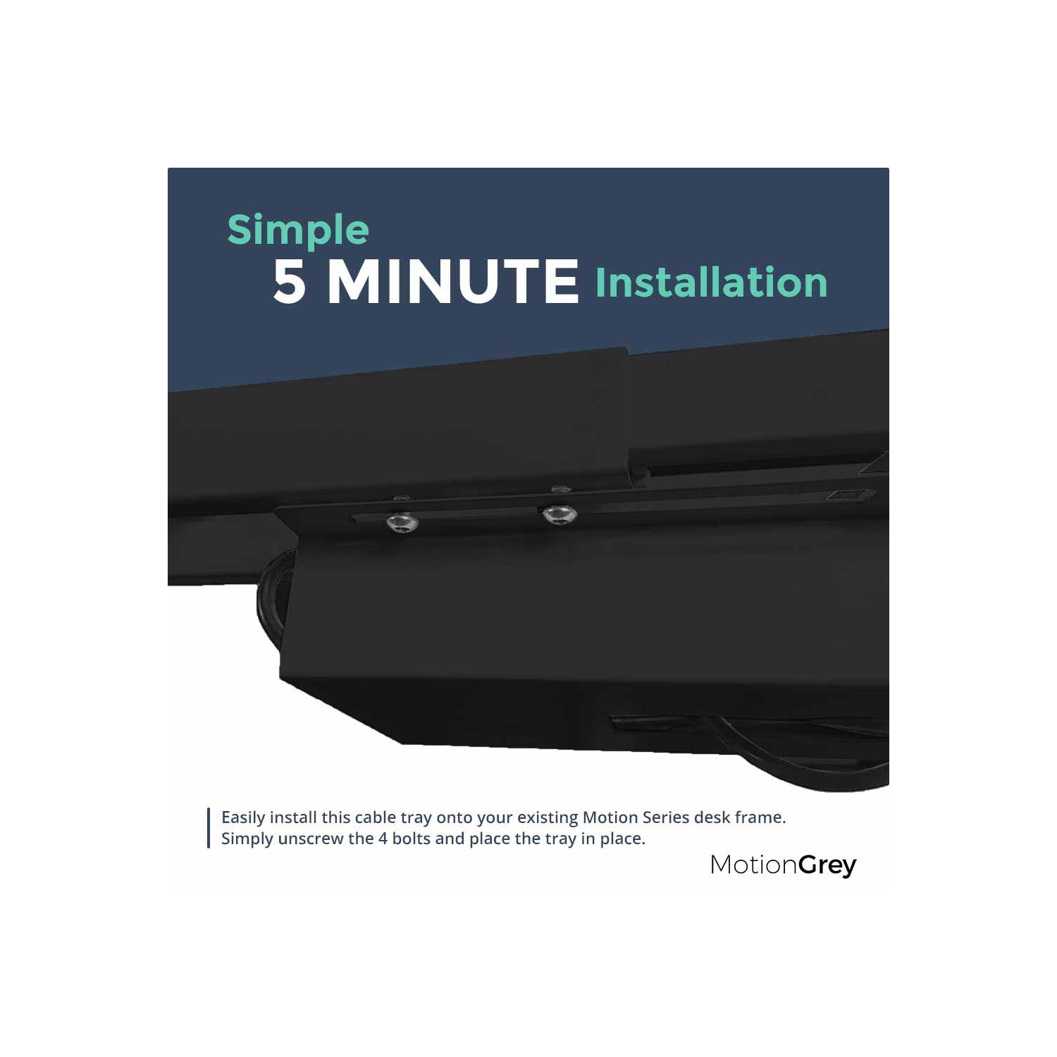 MotionGrey Under Desk Cord Management Cable Tray Organizer for Work Computer Tables, Home and Office Sit-Stand Desks - Black Color