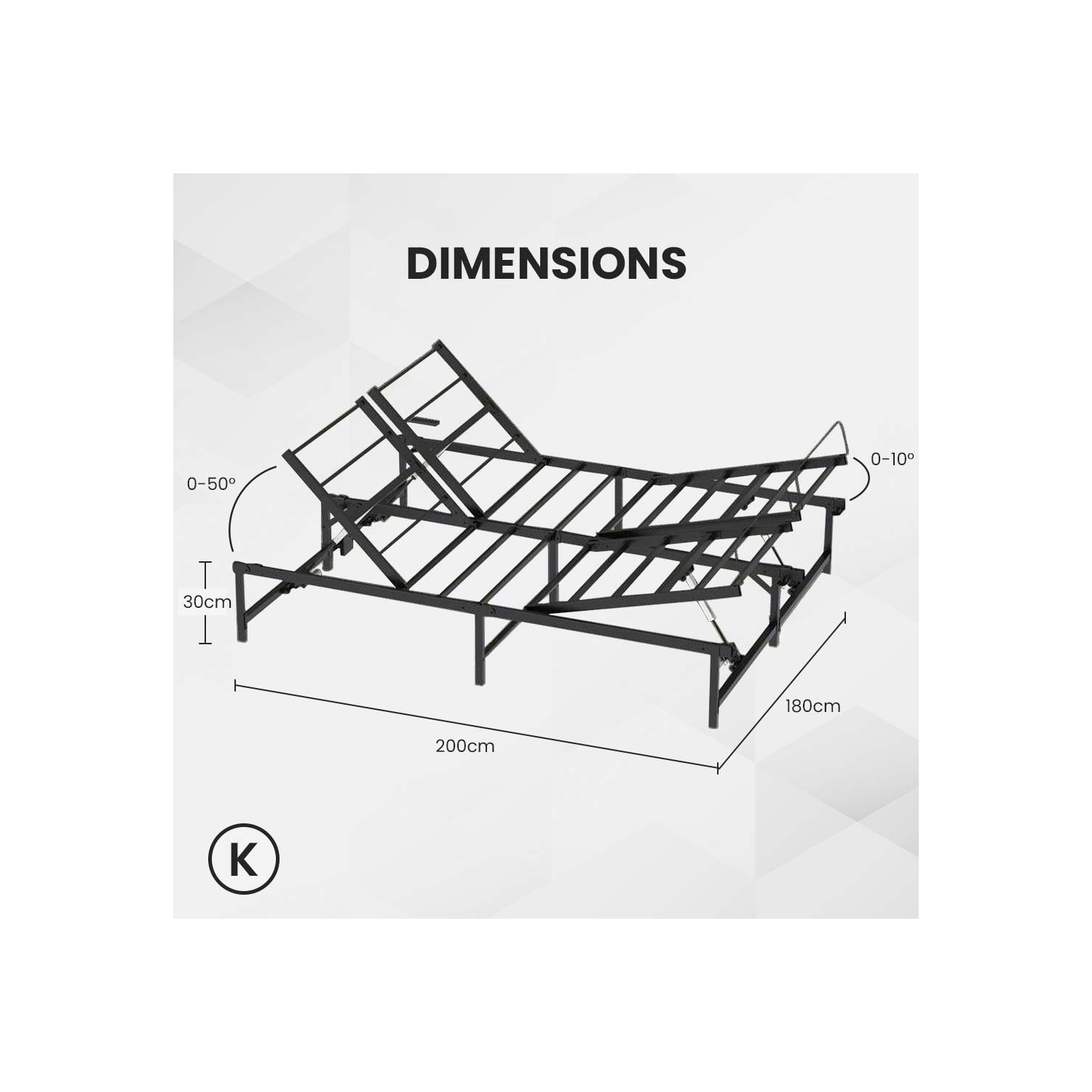 MotionGrey - King Adjustable Electric Bed Frame – Carbon Steel Base with Wired Remote Control – Adjustable Head & Foot Positions – Supports Up to 600