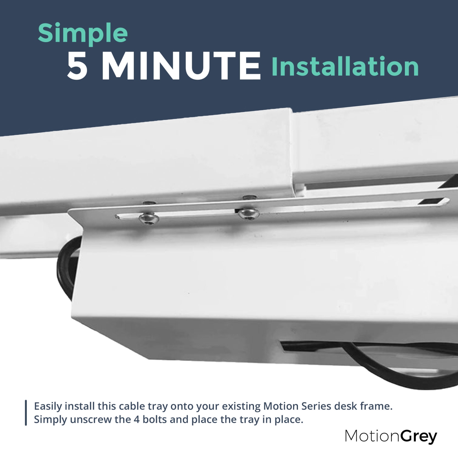 MotionGrey Under Desk Cord Management Cable Tray Organizer for Work Computer Tables, Home and Office Sit-Stand Desks - White Color