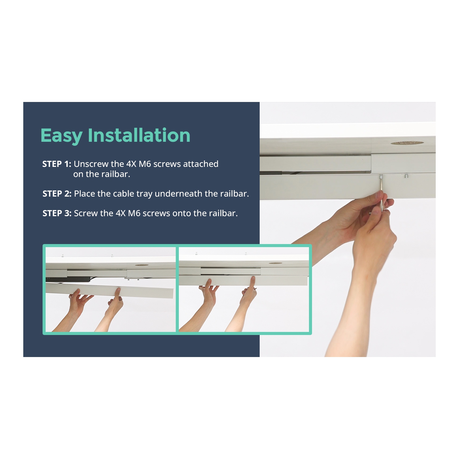 MotionGrey Under Desk Cord Management Cable Tray Organizer for Work Computer Tables, Home and Office Sit-Stand Desks - White Color